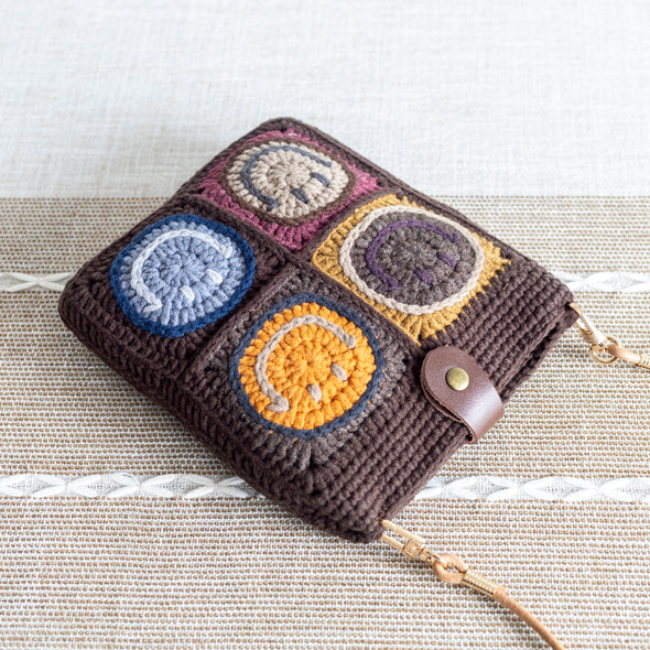 Elena Handbags Crochet Smiley Face Shoulder Bag