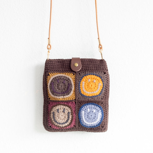 Elena Handbags Crochet Smiley Face Shoulder Bag