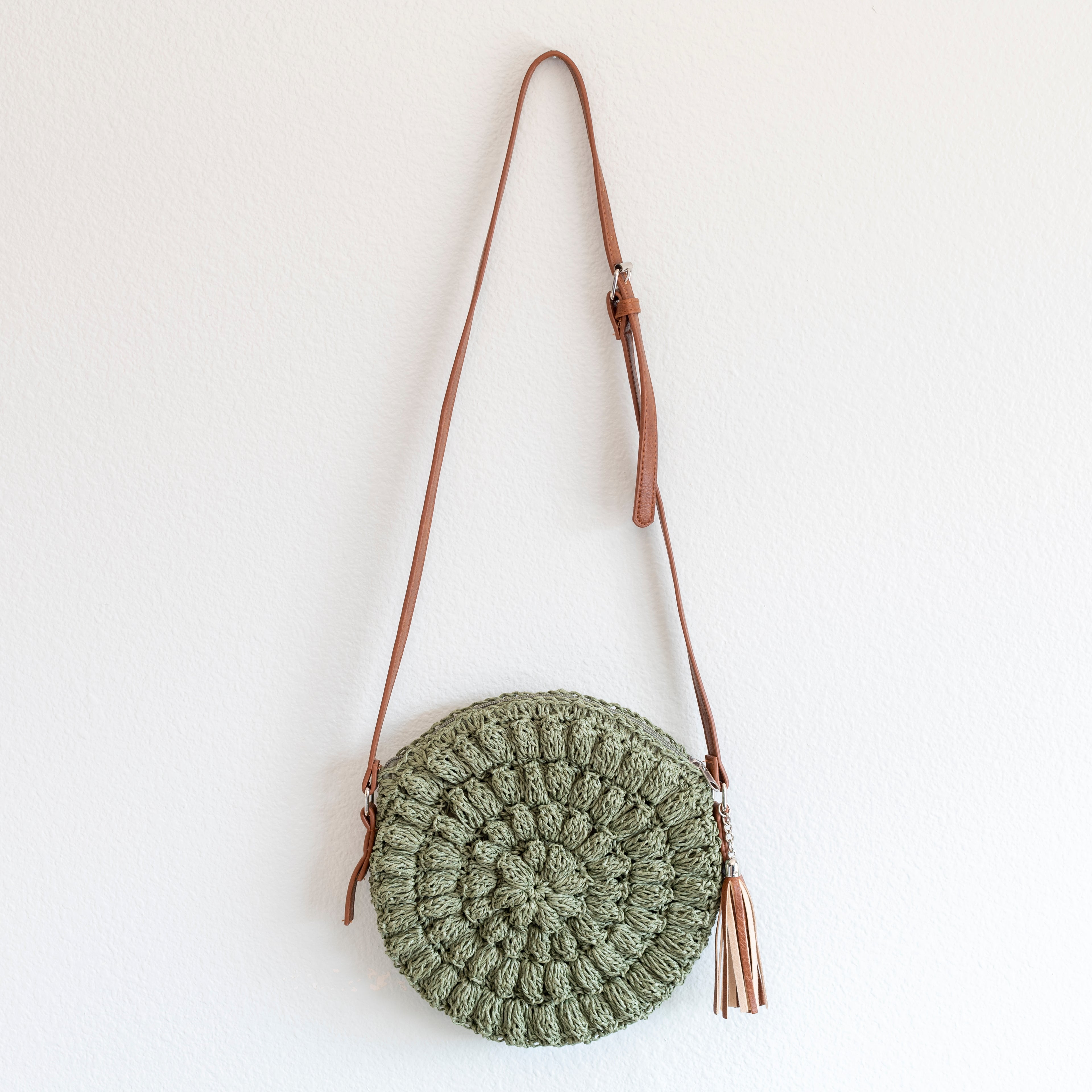 Straw Woven Round Tote with Leather Strap