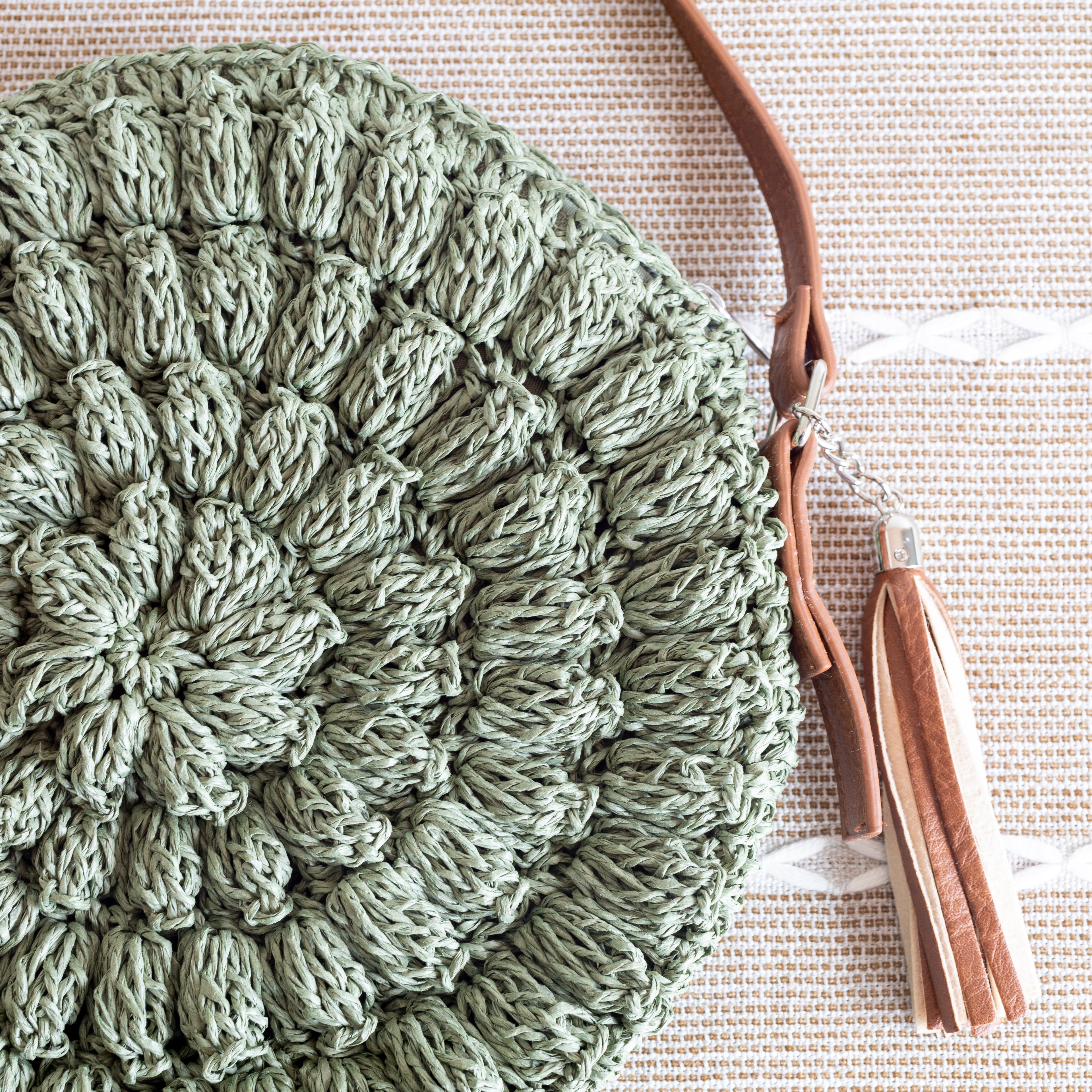 Straw Woven Round Tote with Leather Strap