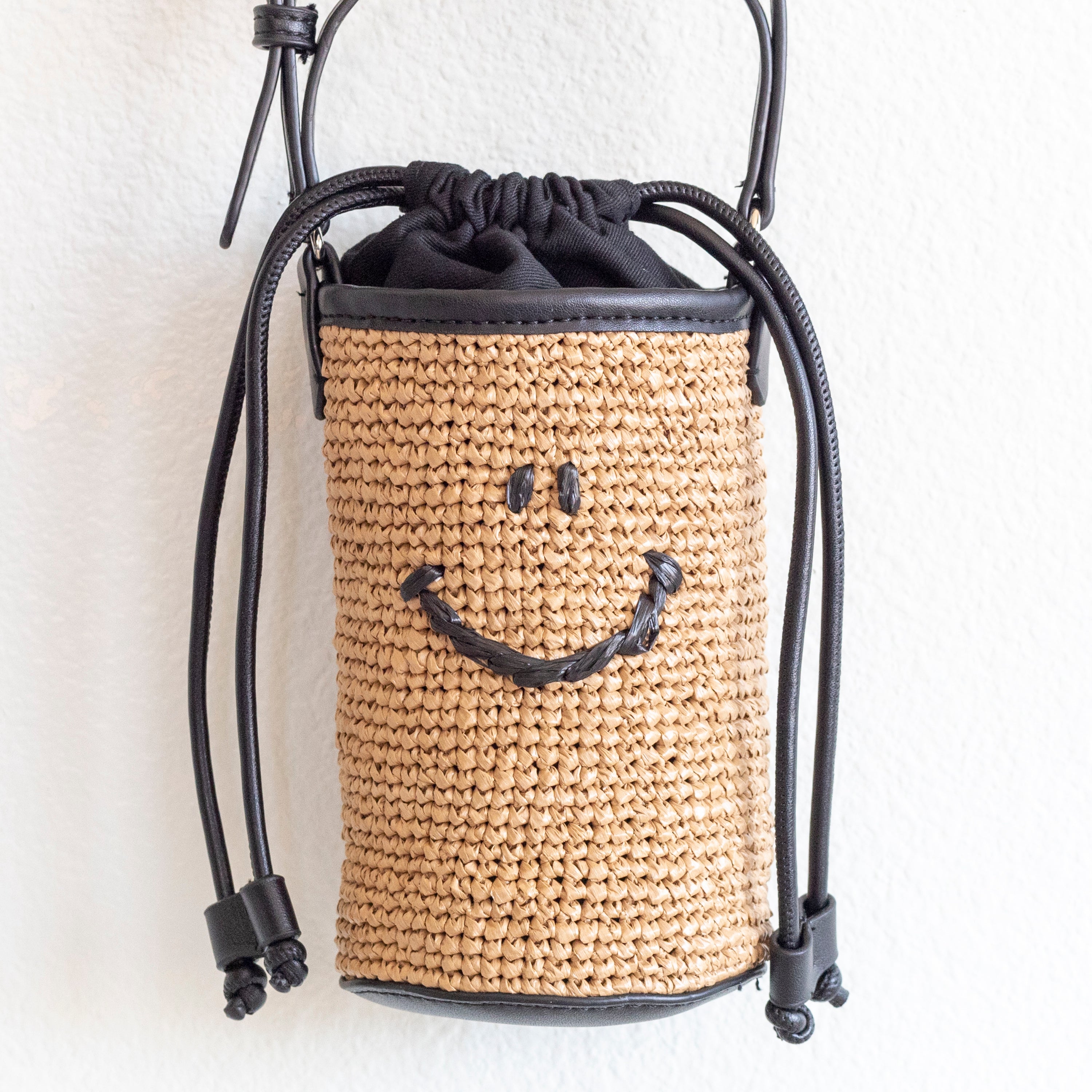 Straw Smiley Face Crossbody Bag