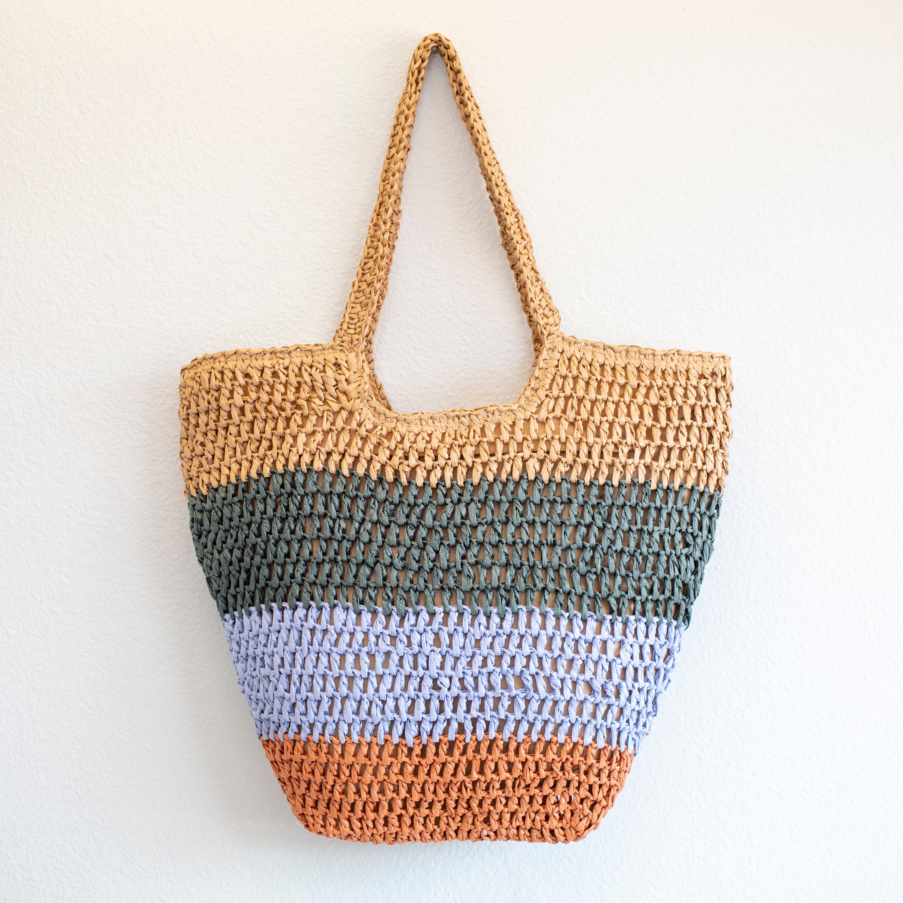 Straw Woven Summer Color Block Tote