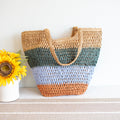 Straw Woven Summer Color Block Tote