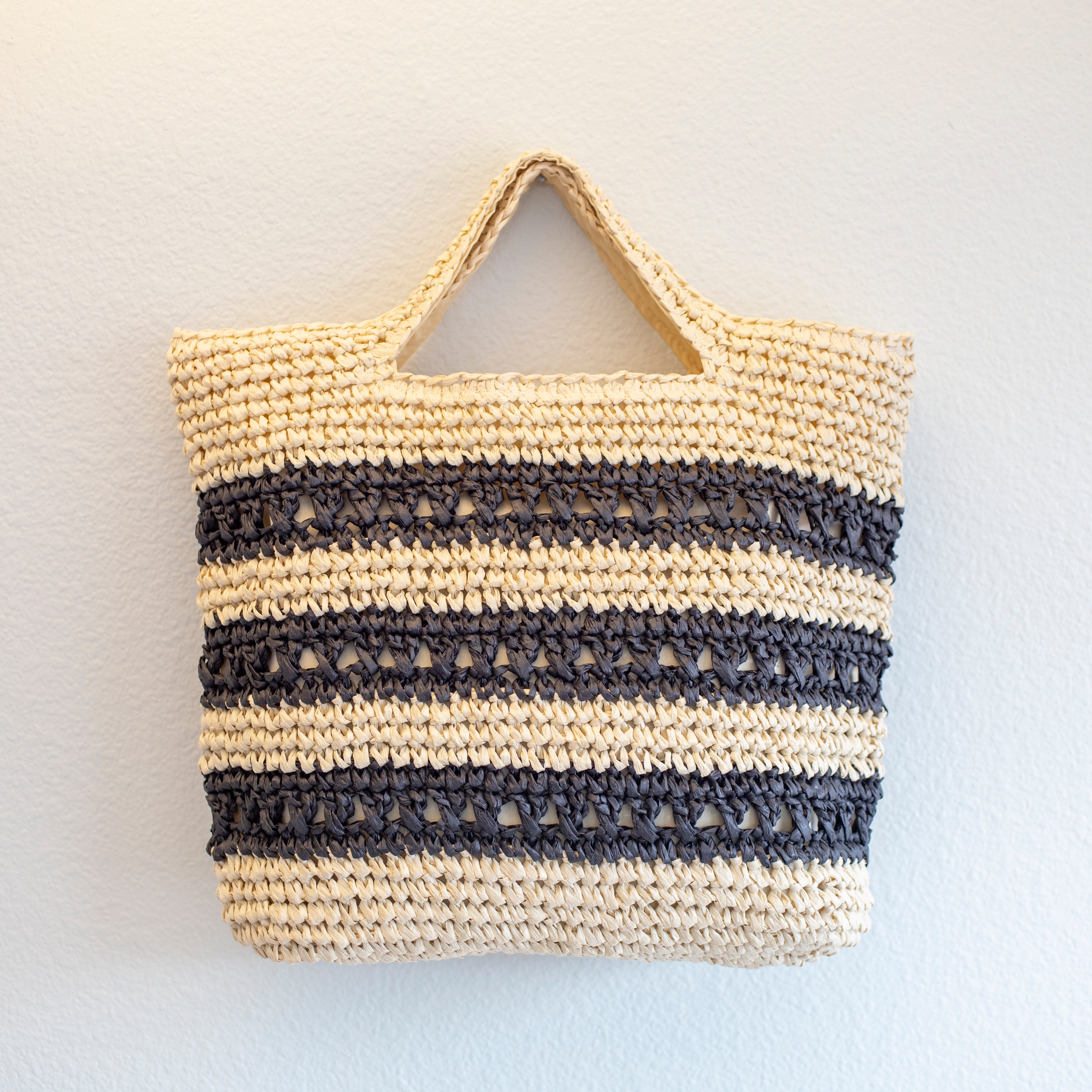 Elena Handbags Straw Woven Striped Summer Tote