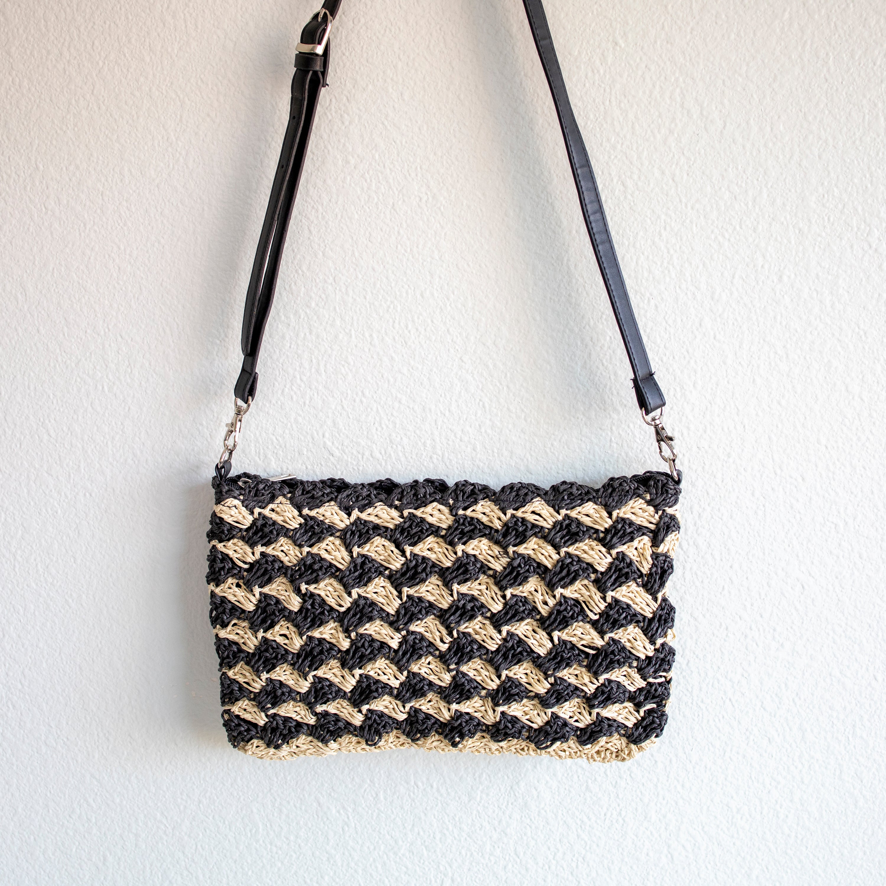Elena Handbags Straw Woven Striped Crossbody Bag