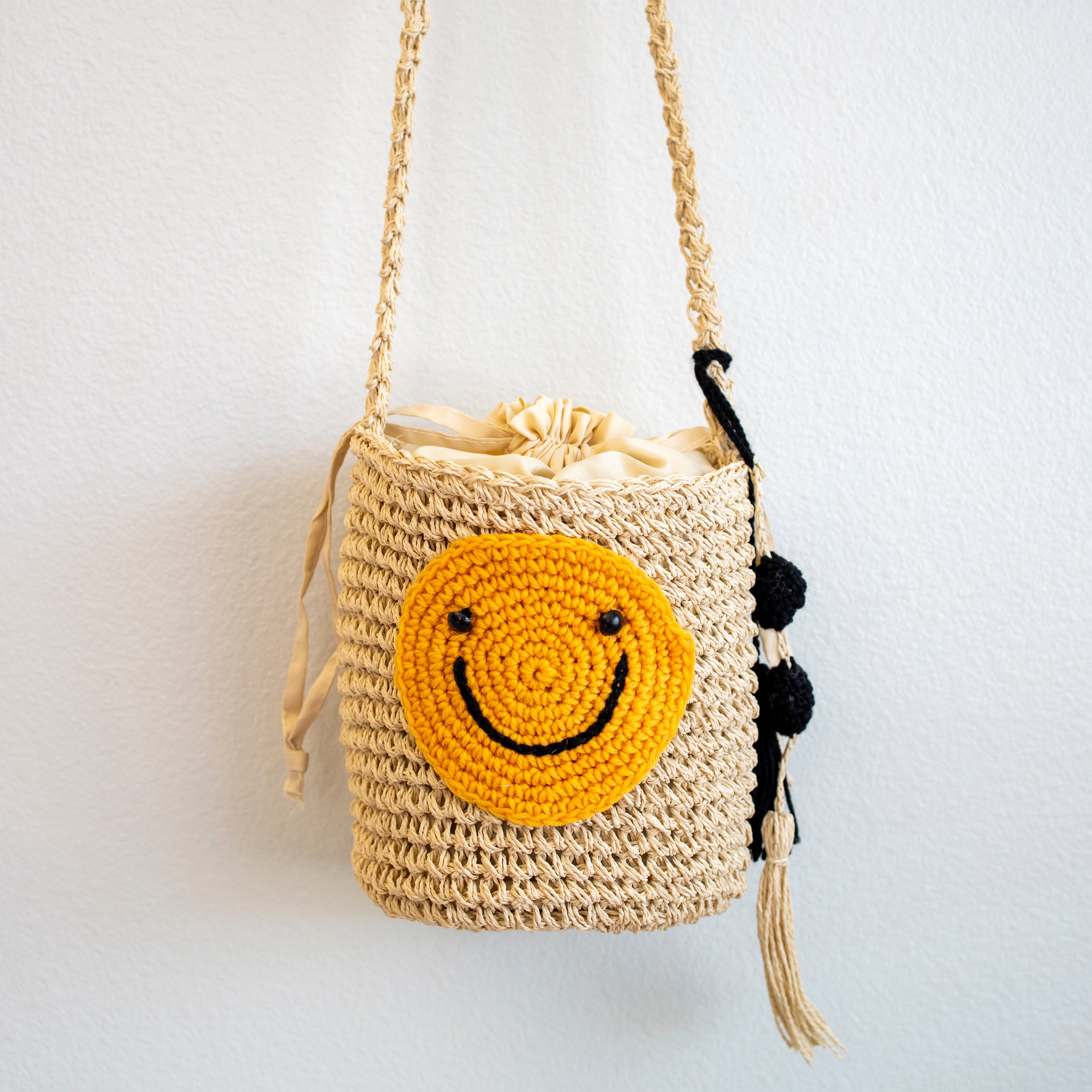 Straw Smiley Face Crossbody Bag