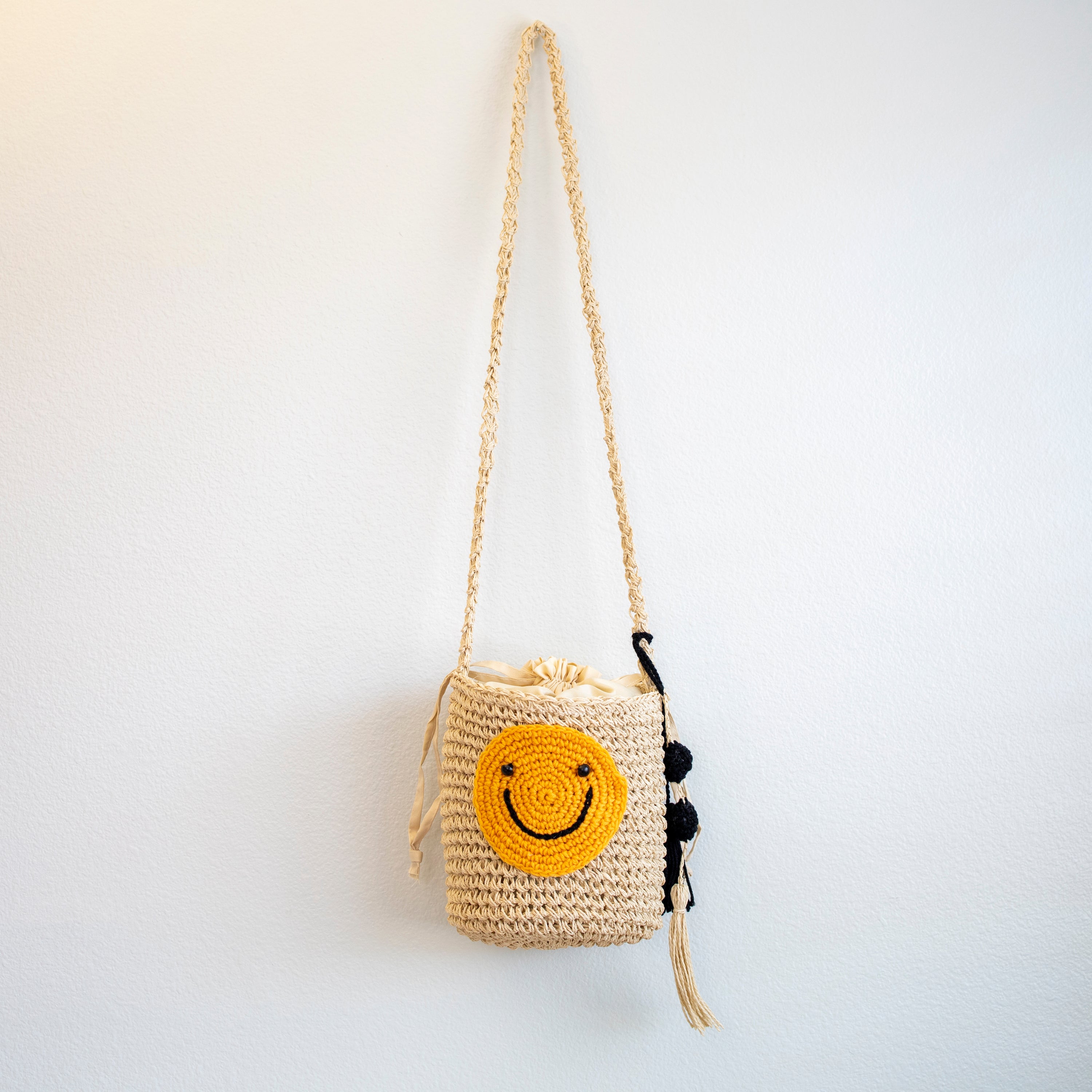 Straw Smiley Face Crossbody Bag