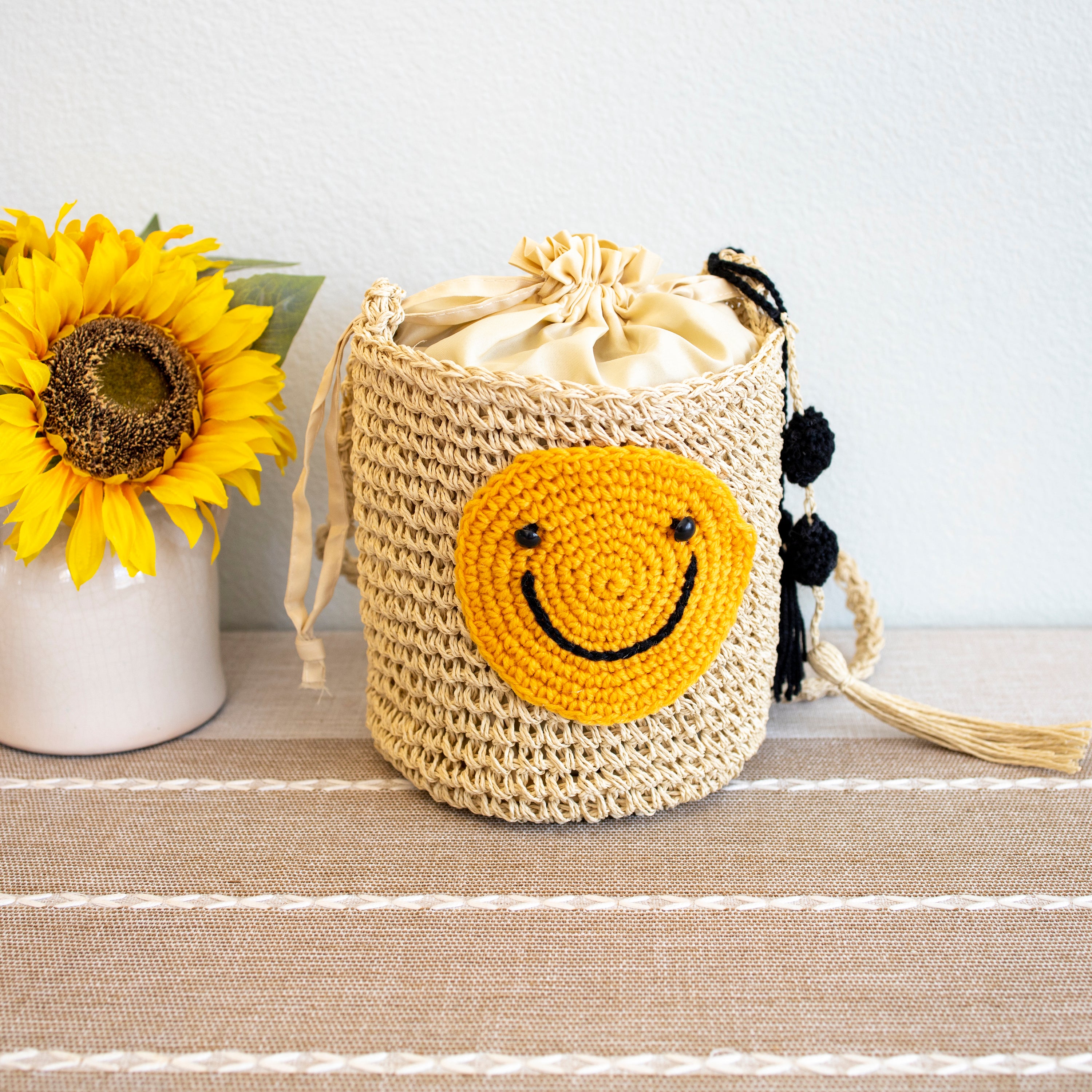 Straw Smiley Face Crossbody Bag
