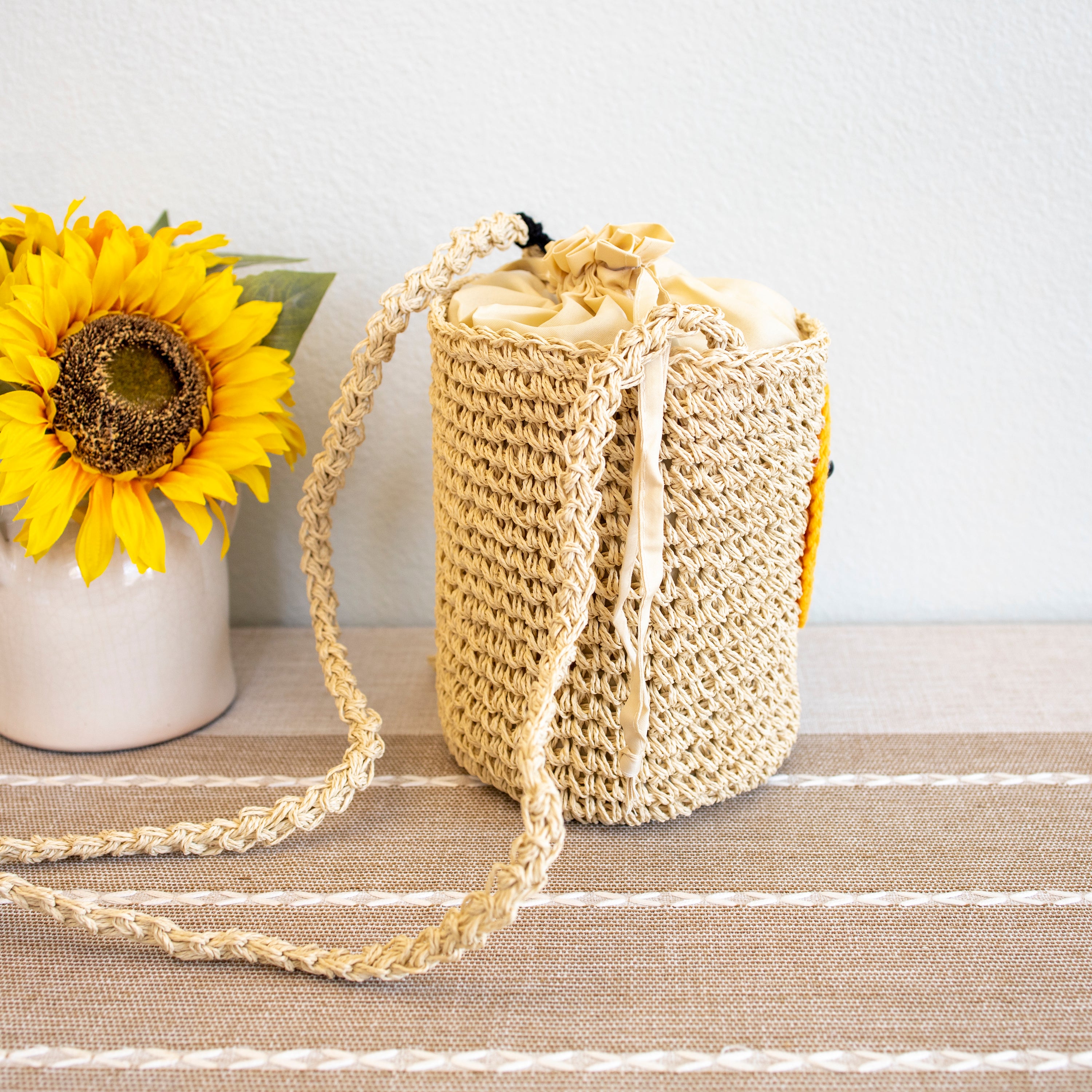 Straw Smiley Face Crossbody Bag