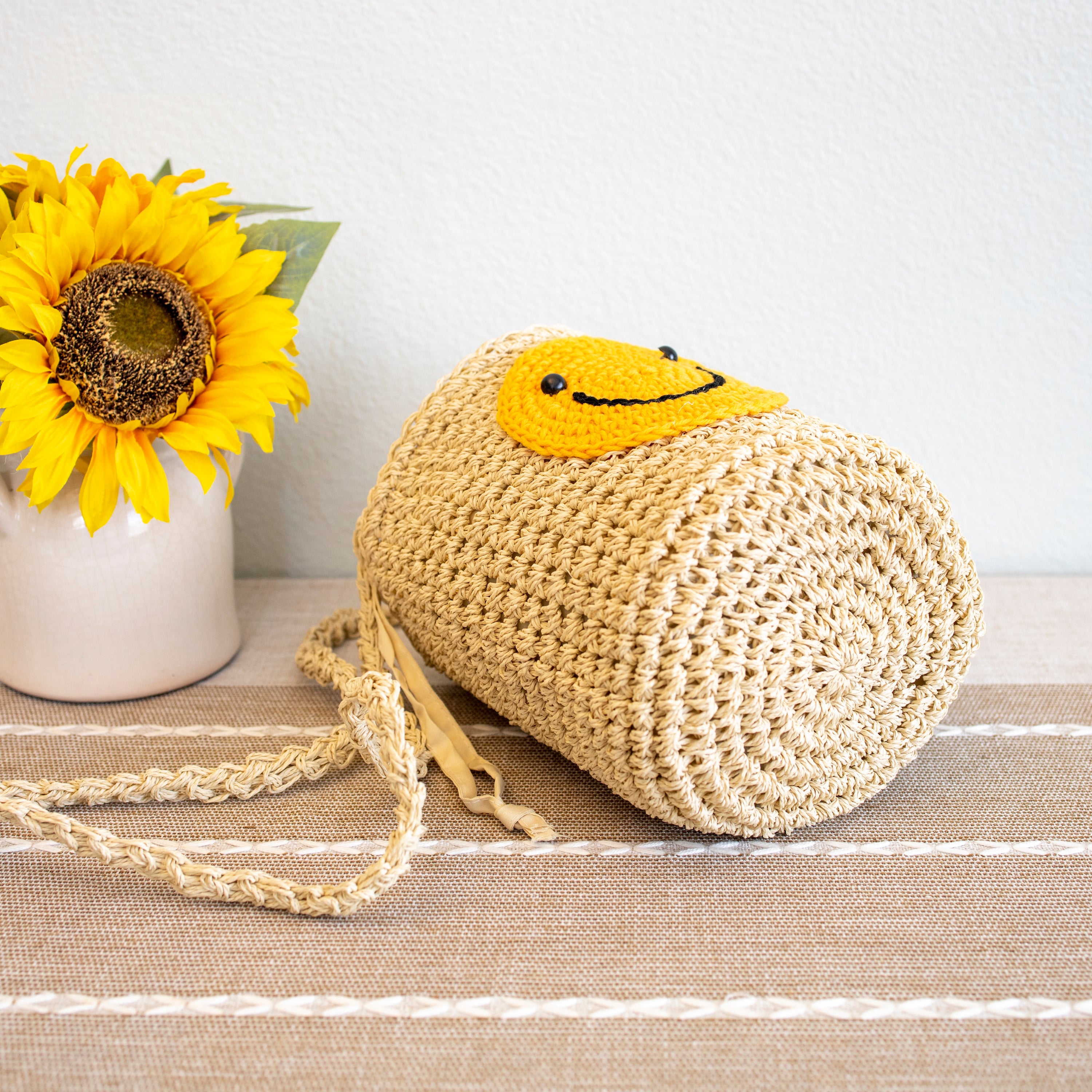 Straw Smiley Face Crossbody Bag