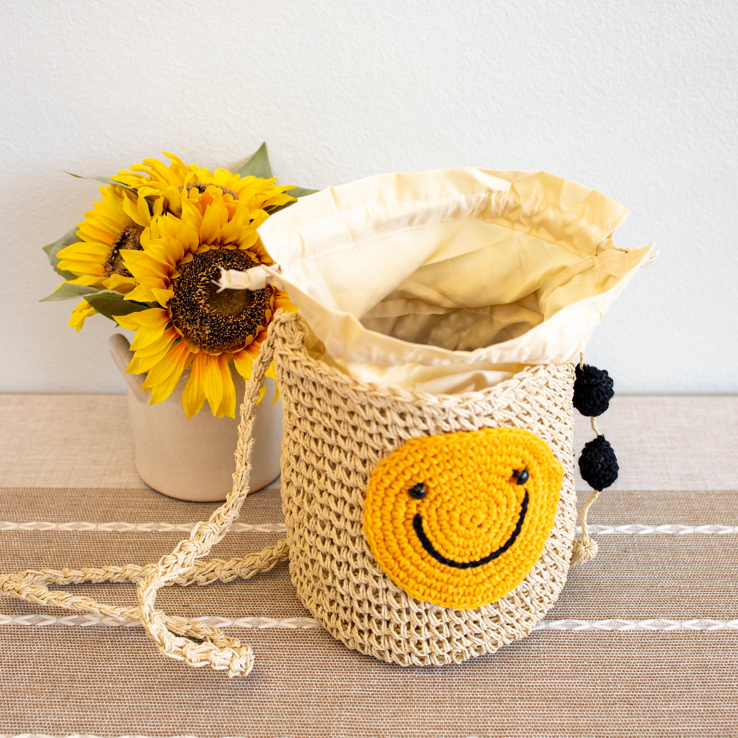 Straw Smiley Face Crossbody Bag