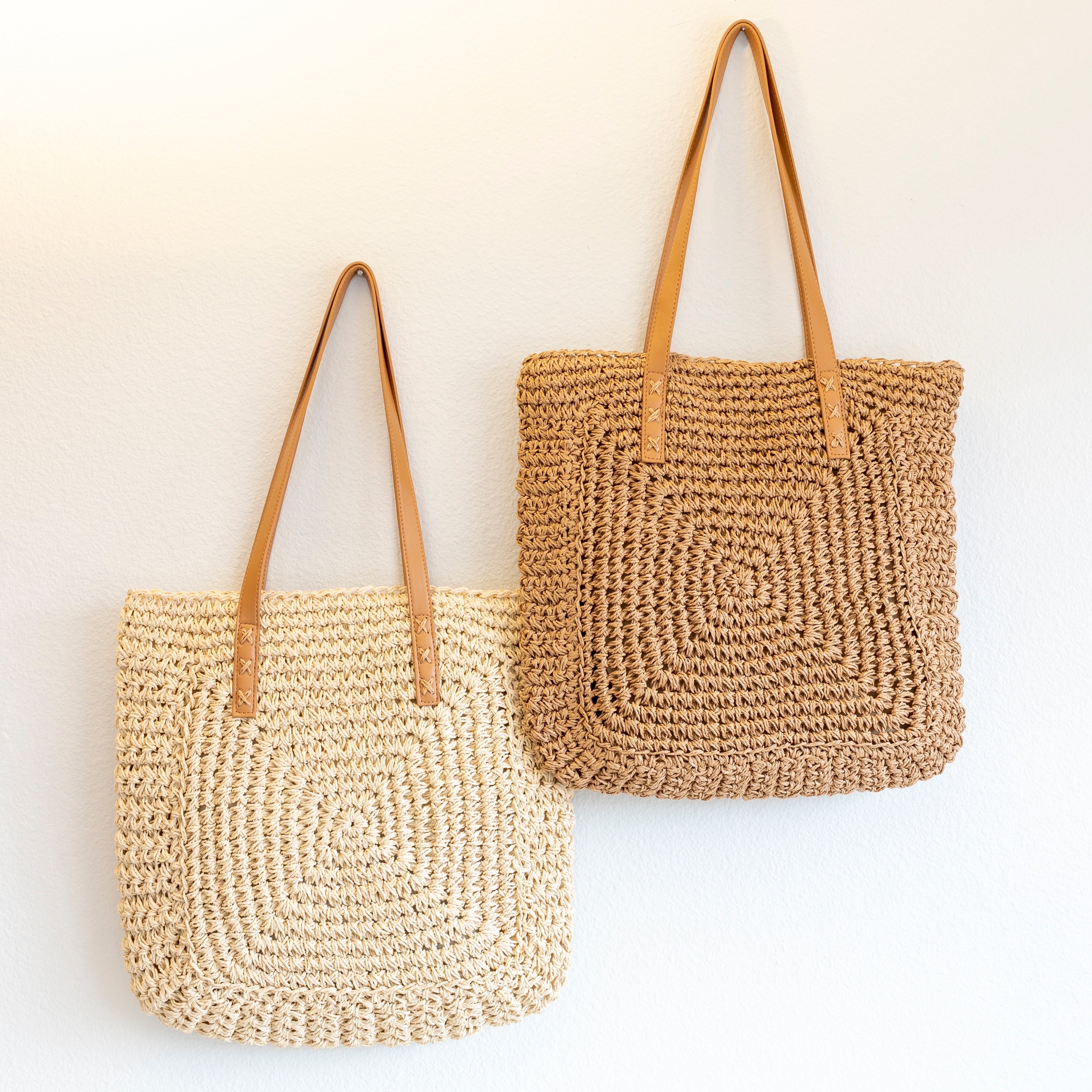 Patterned Straw Woven Tote Bag