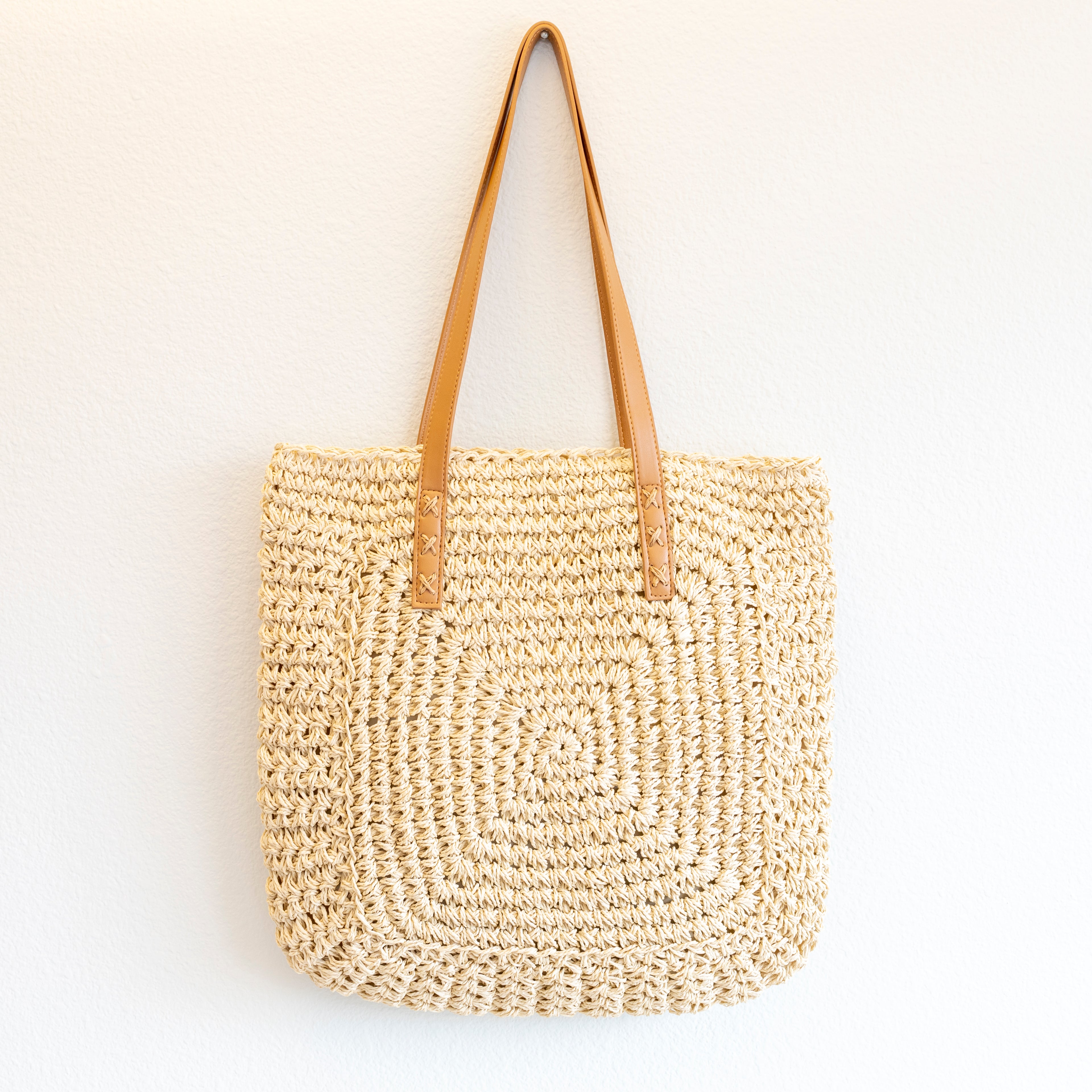 Patterned Straw Woven Tote Bag
