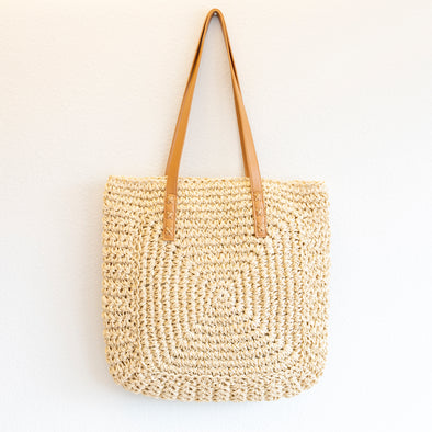 Elena Handbags Patterned Straw Woven Tote Bag