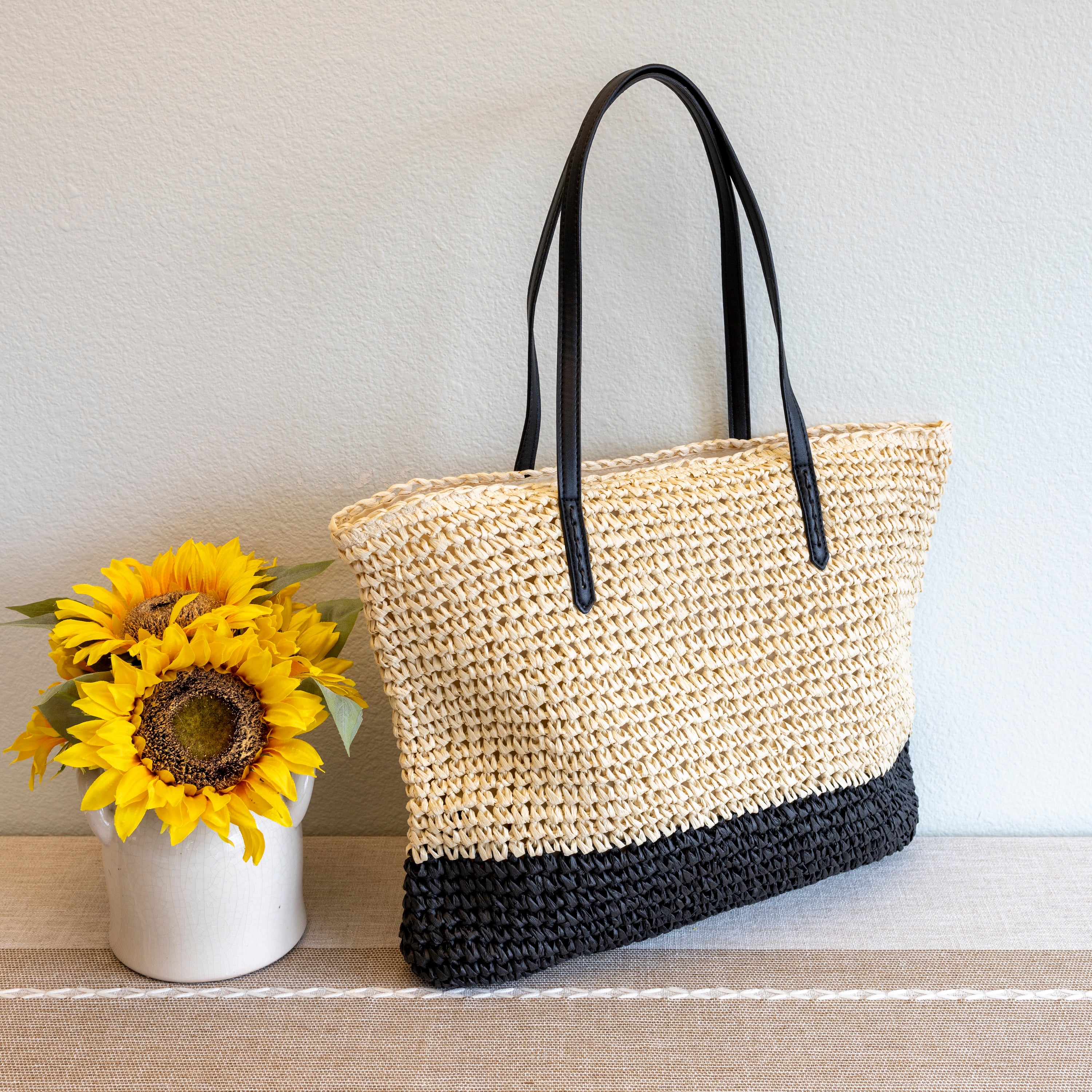 Elena Handbags Large Straw Woven Summer Tote