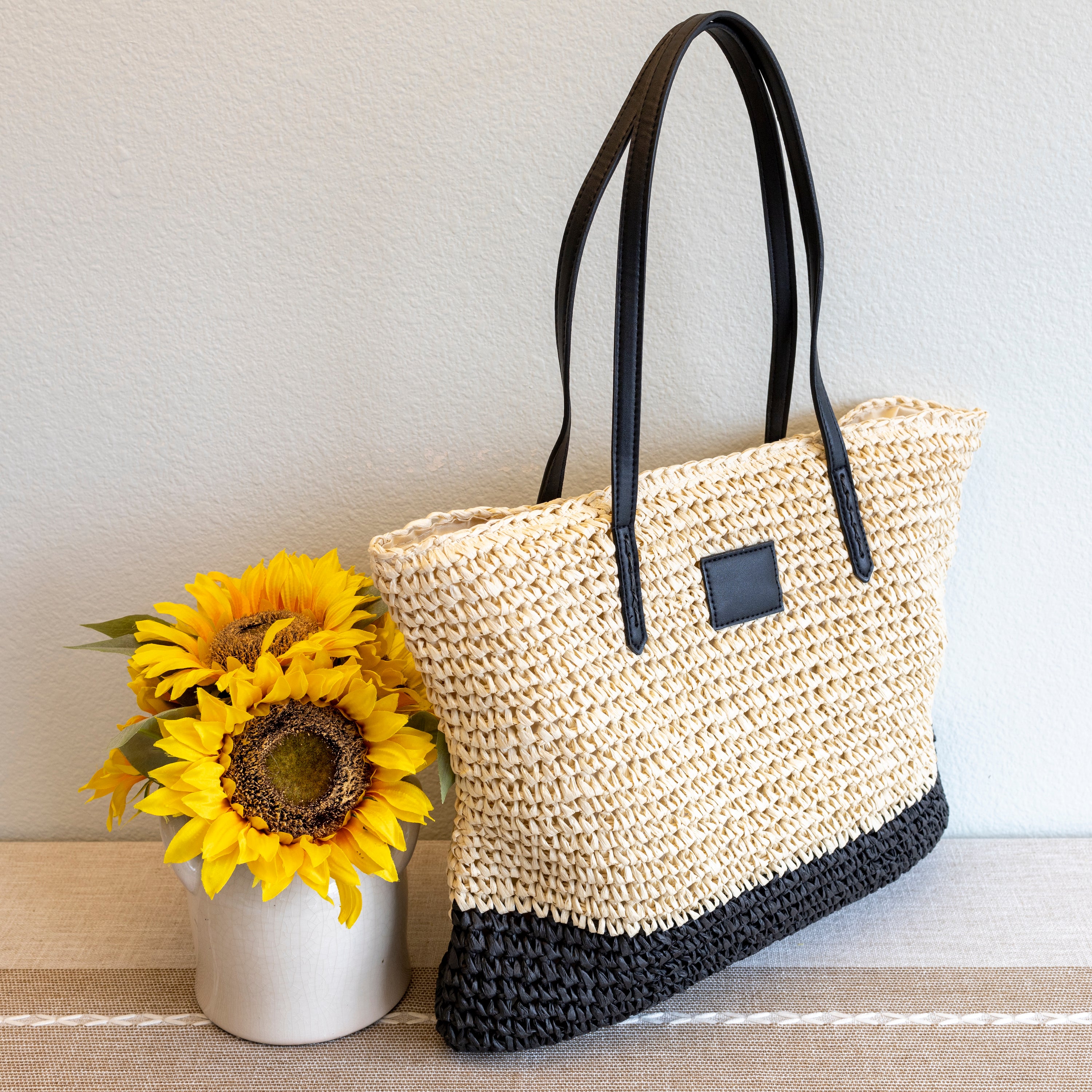 Elena Handbags Large Straw Woven Summer Tote