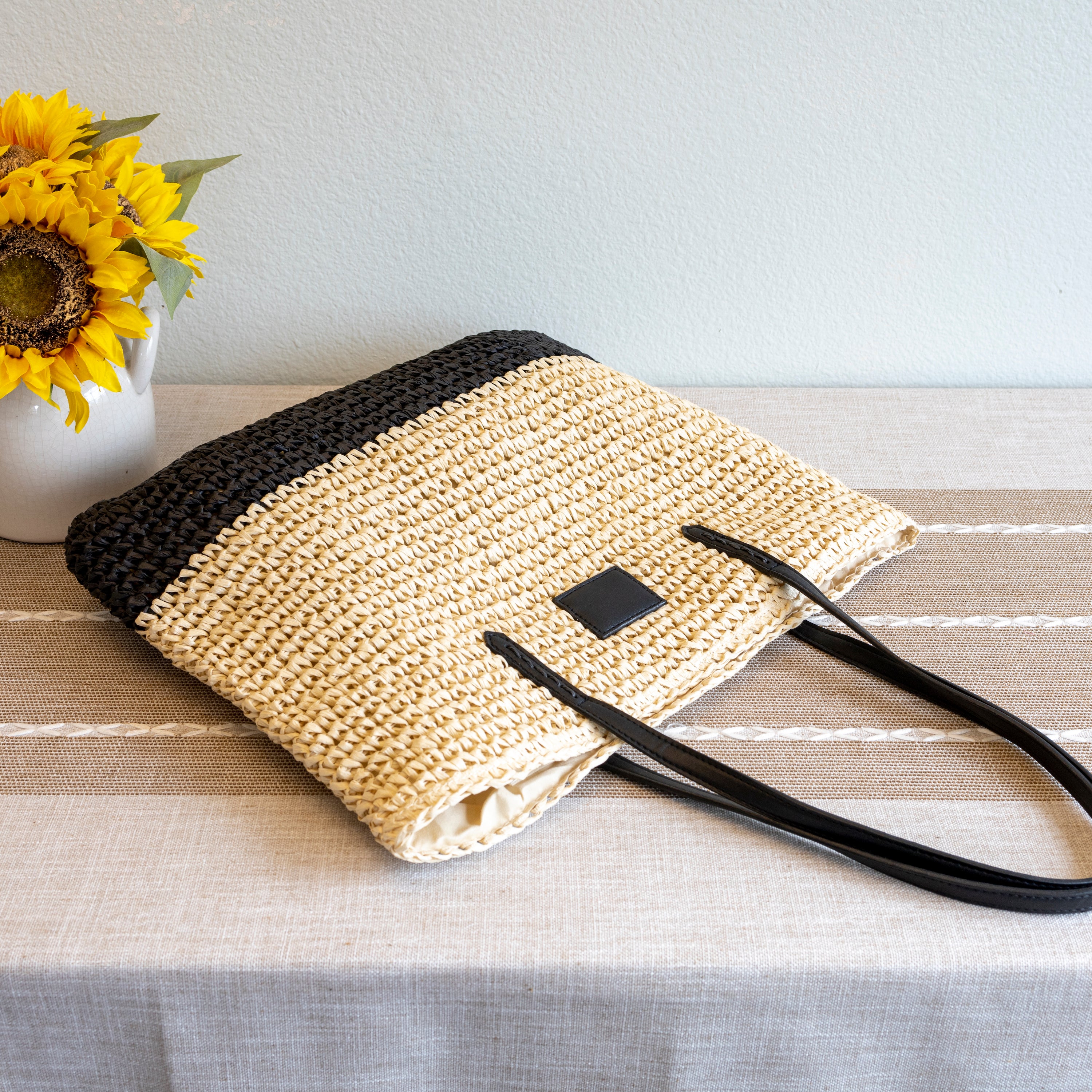 Elena Handbags Large Straw Woven Summer Tote