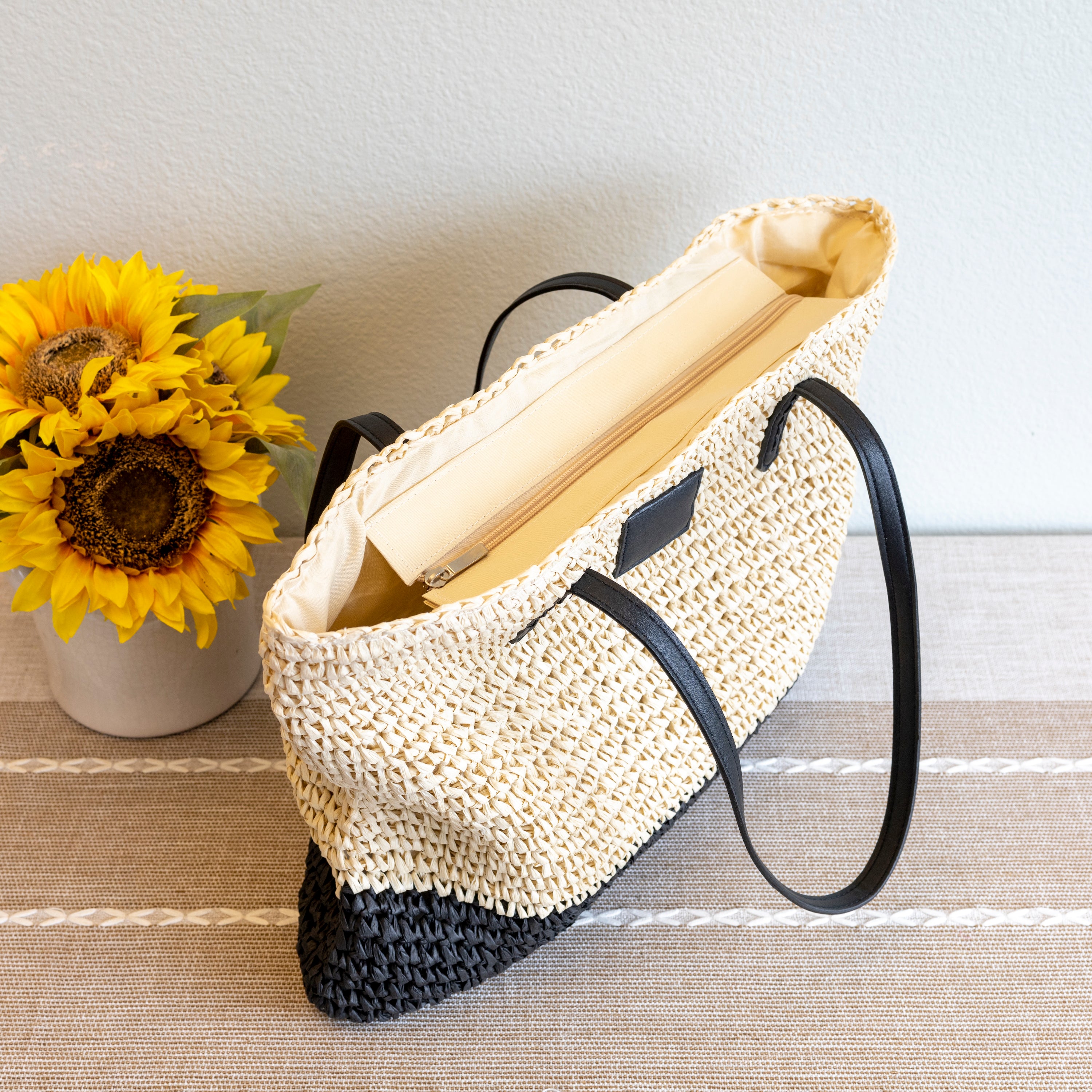 Elena Handbags Large Straw Woven Summer Tote