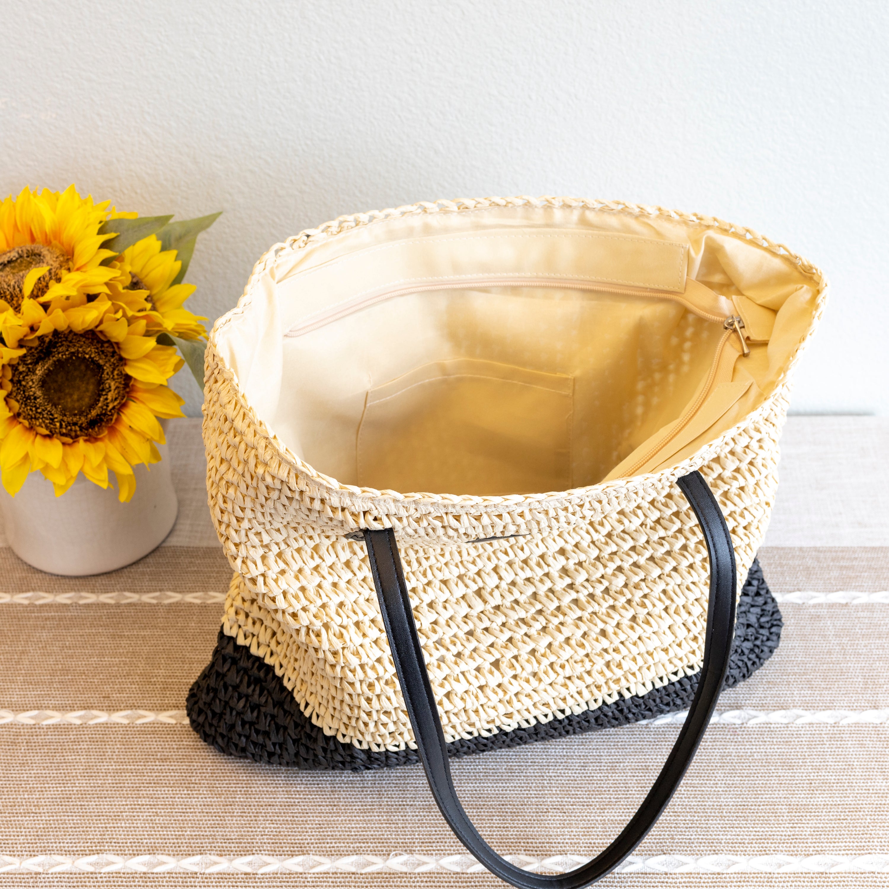 Elena Handbags Large Straw Woven Summer Tote