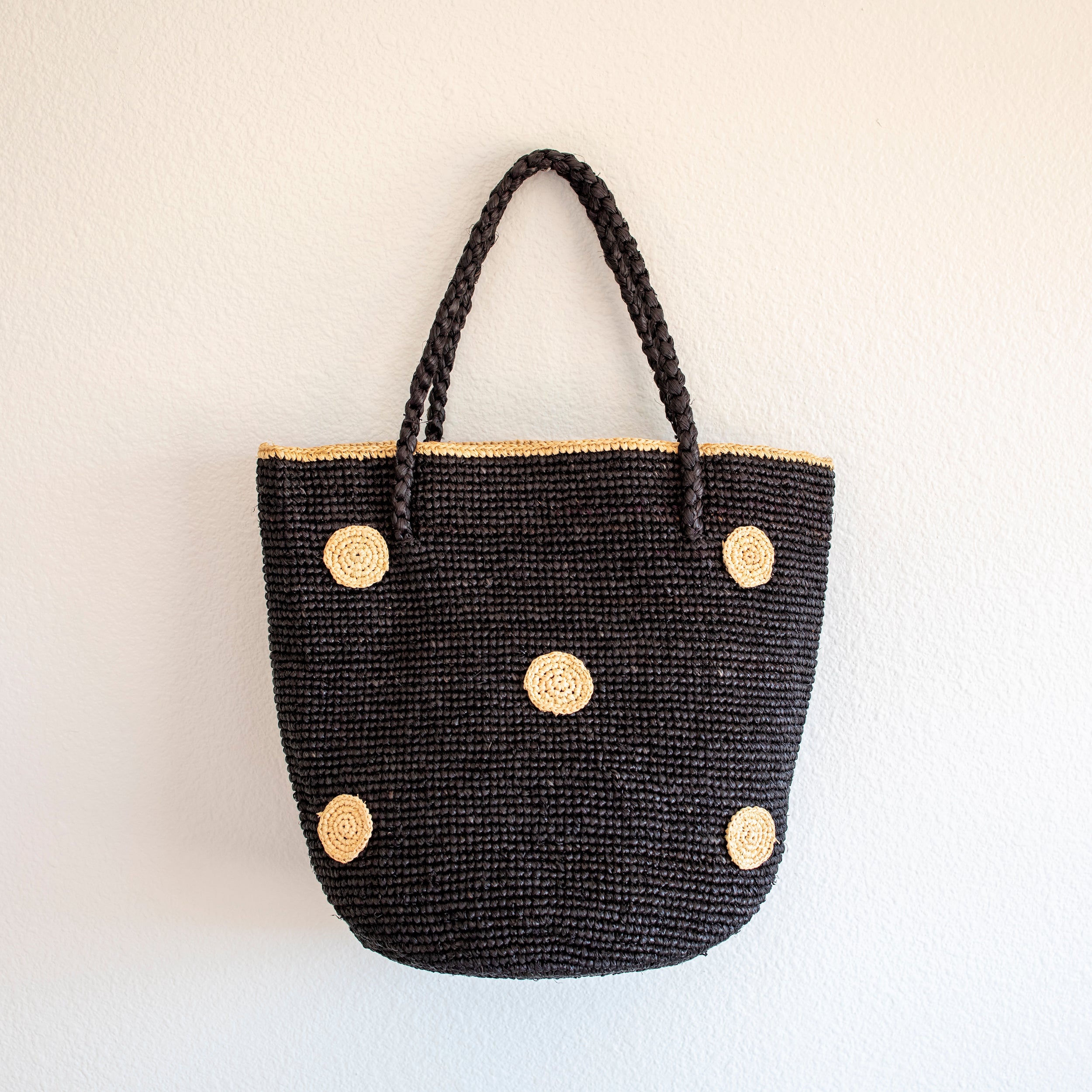 Polka Dot Design Raffia Woven Summer Straw Tote