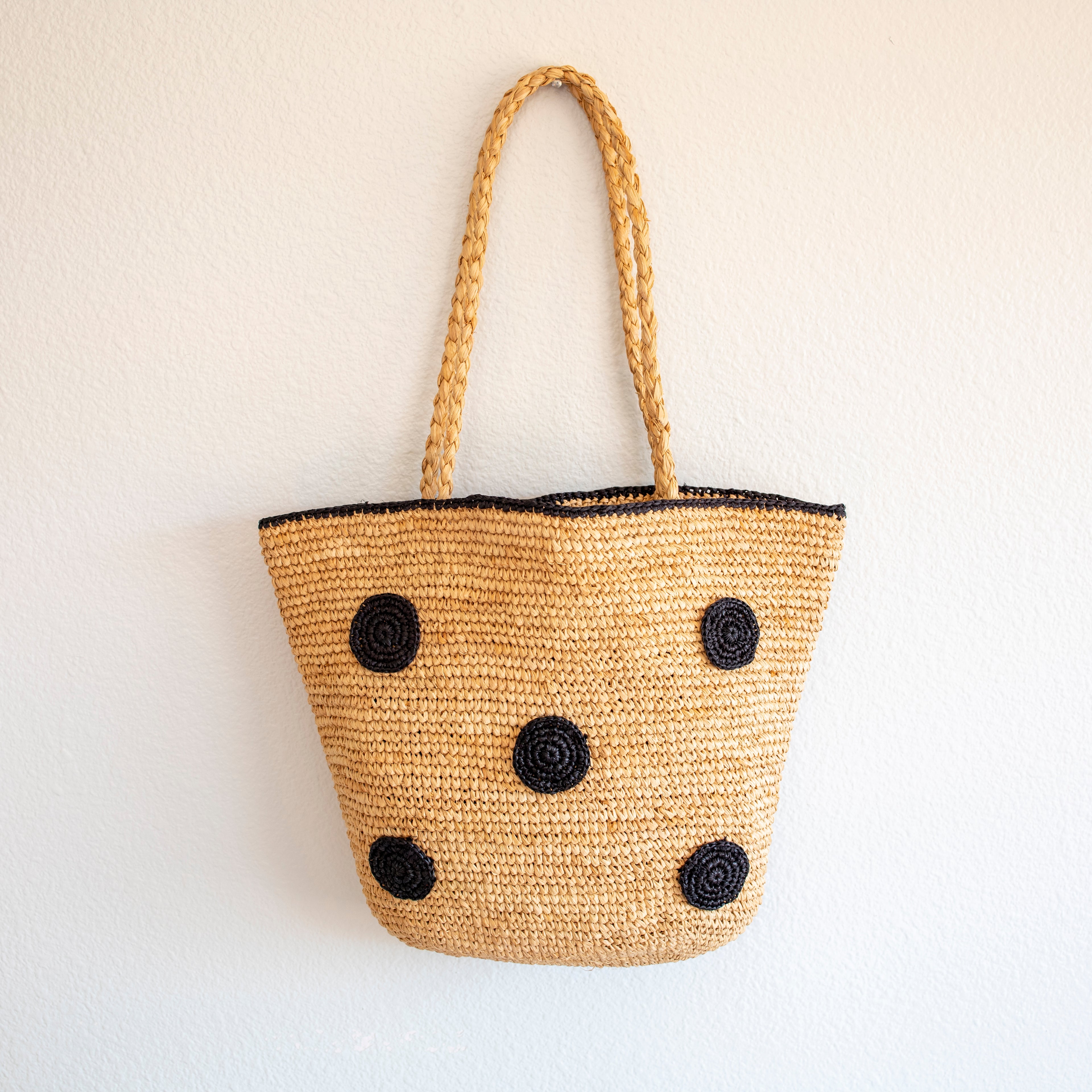 Polka Dot Design Raffia Woven Summer Straw Tote