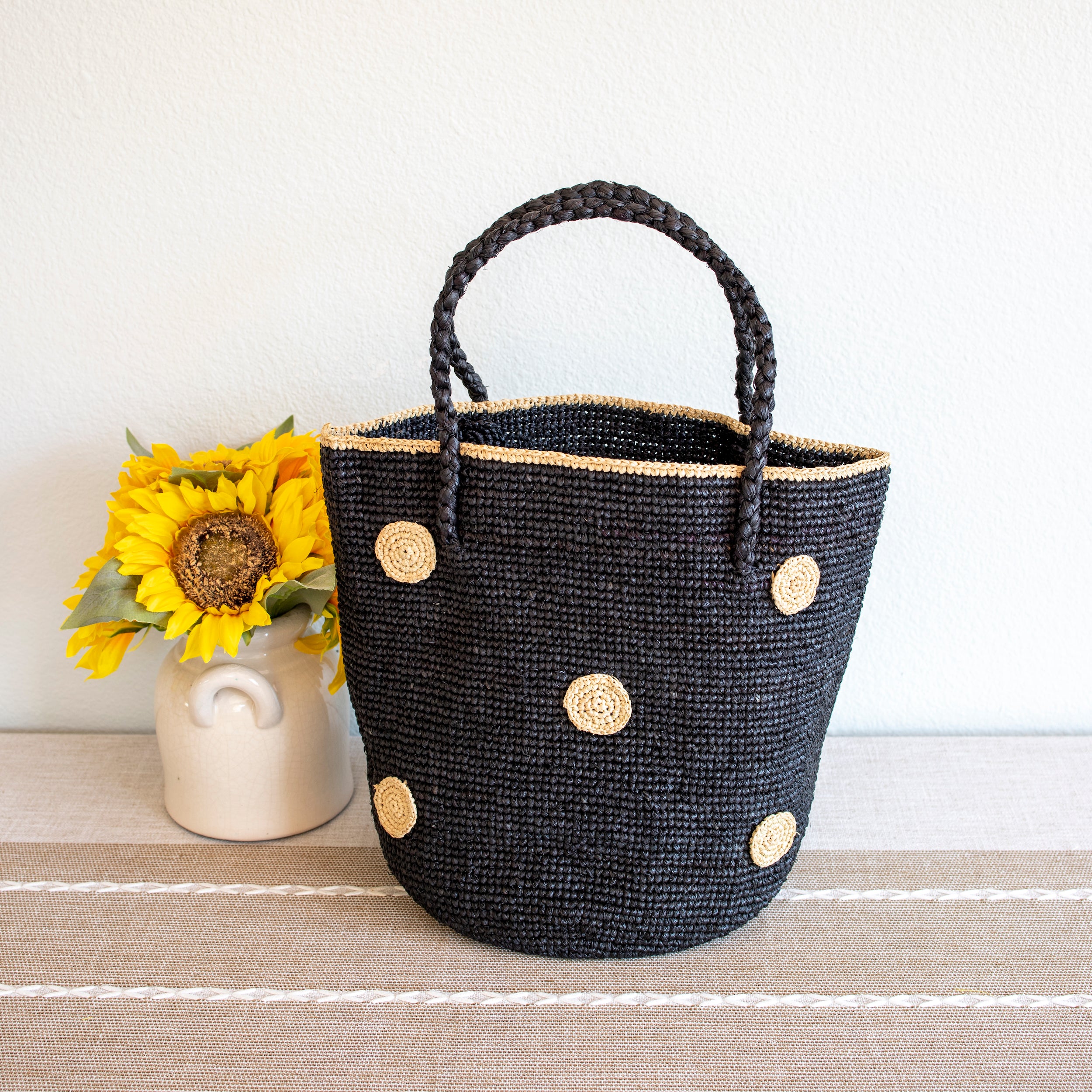 Polka Dot Design Raffia Woven Summer Straw Tote