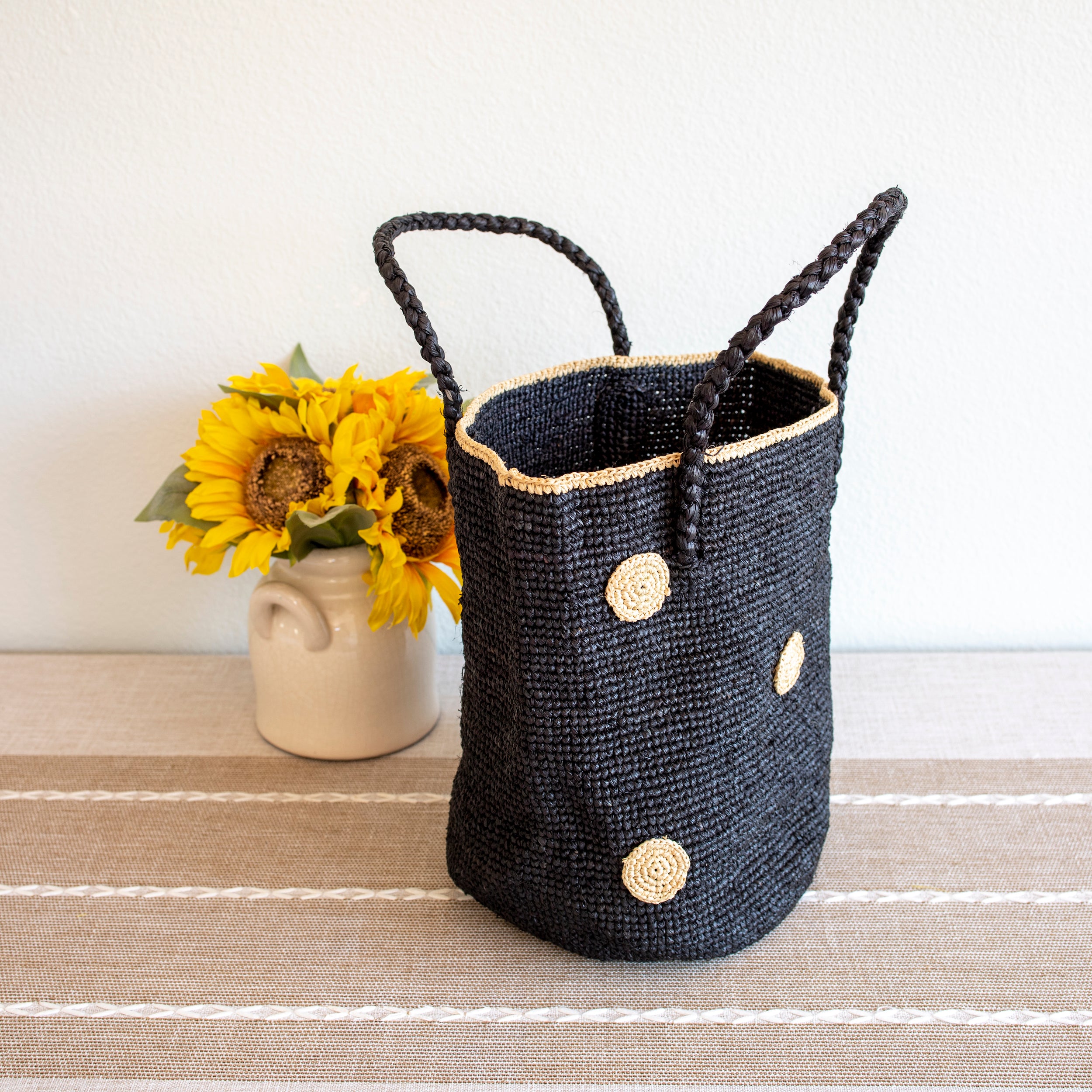 Polka Dot Design Raffia Woven Summer Straw Tote
