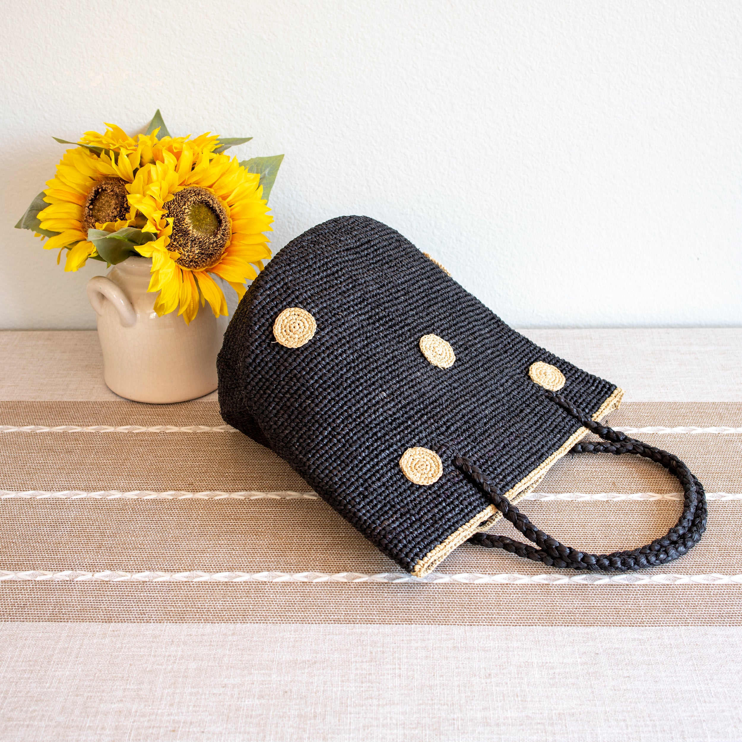 Polka Dot Design Raffia Woven Summer Straw Tote