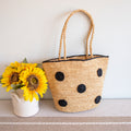 Polka Dot Design Raffia Woven Summer Straw Tote