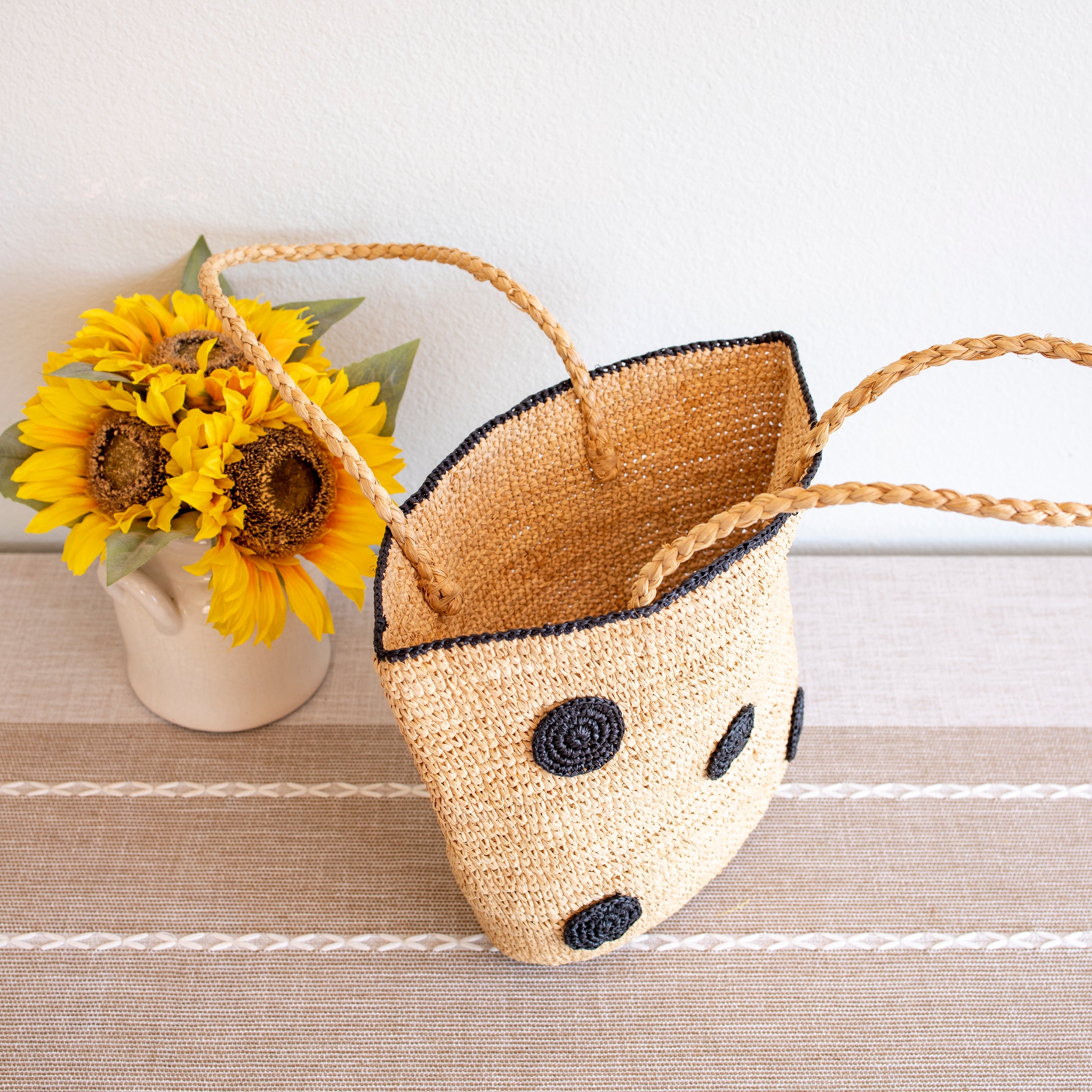 Polka Dot Design Raffia Woven Summer Straw Tote