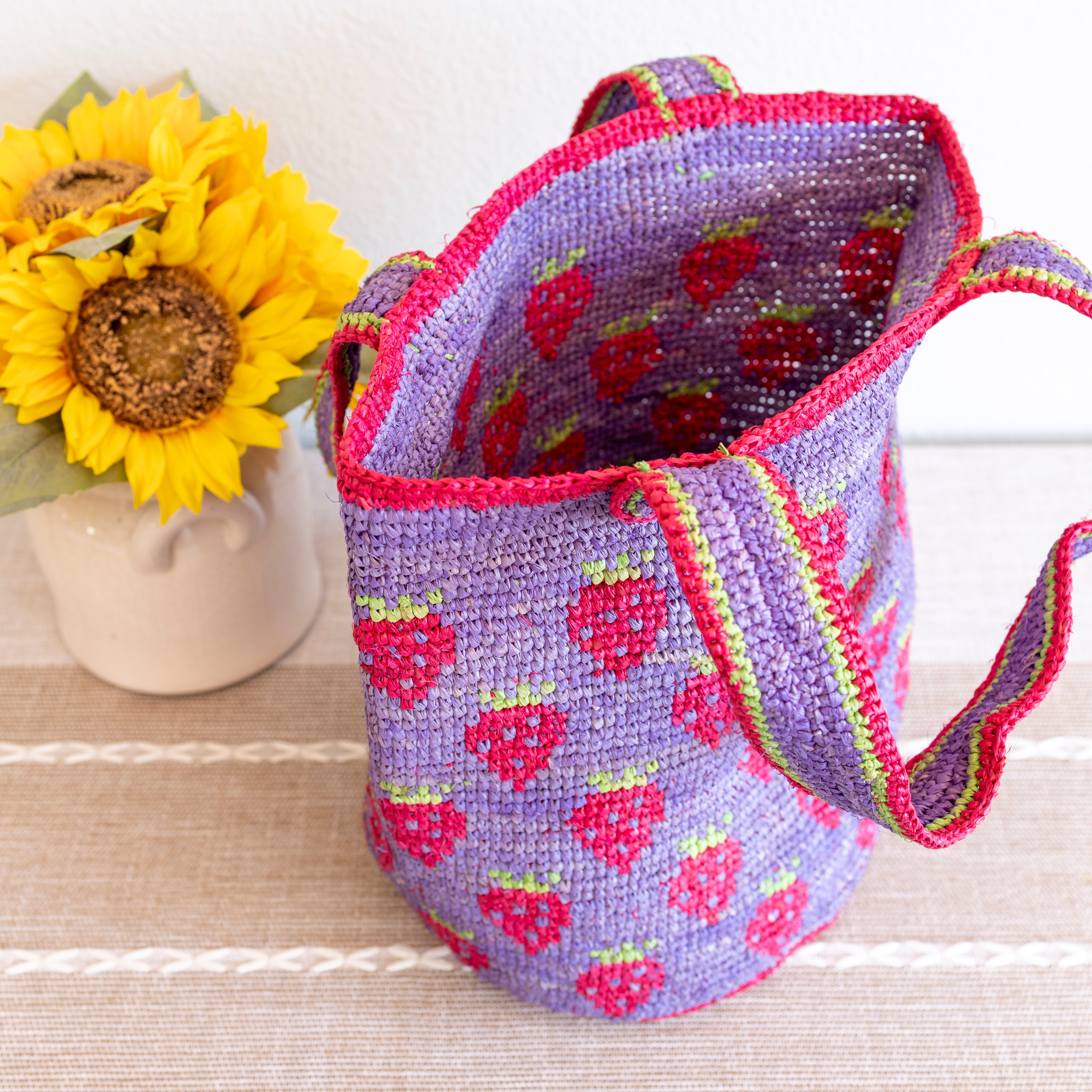 Elena Handbags Raffia Strawberry Summer Beach Shoulder Tote
