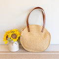 Elena Handbags Round Raffia Woven Shoulder Bag