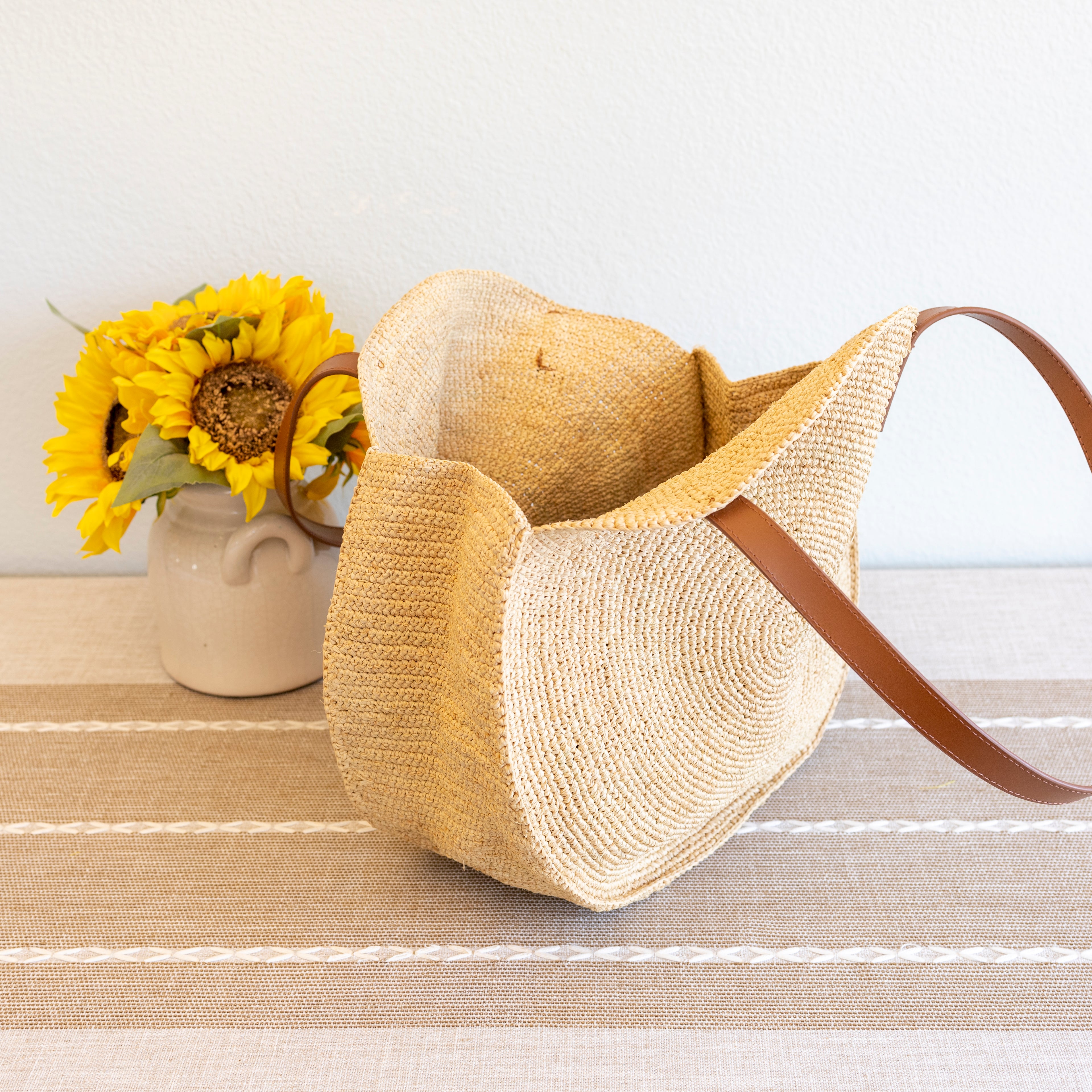 Elena Handbags Round Raffia Woven Shoulder Bag