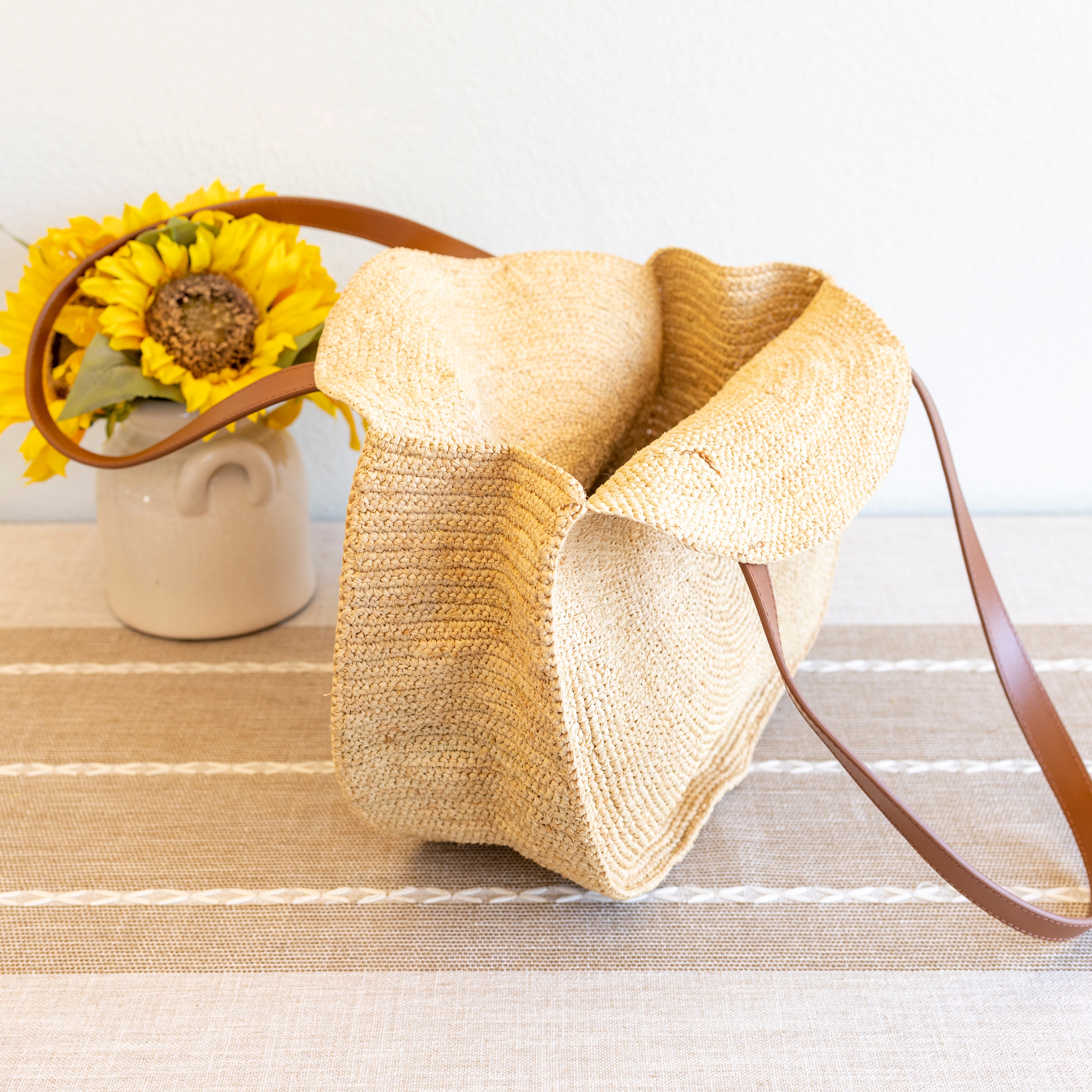 Elena Handbags Round Raffia Woven Shoulder Bag