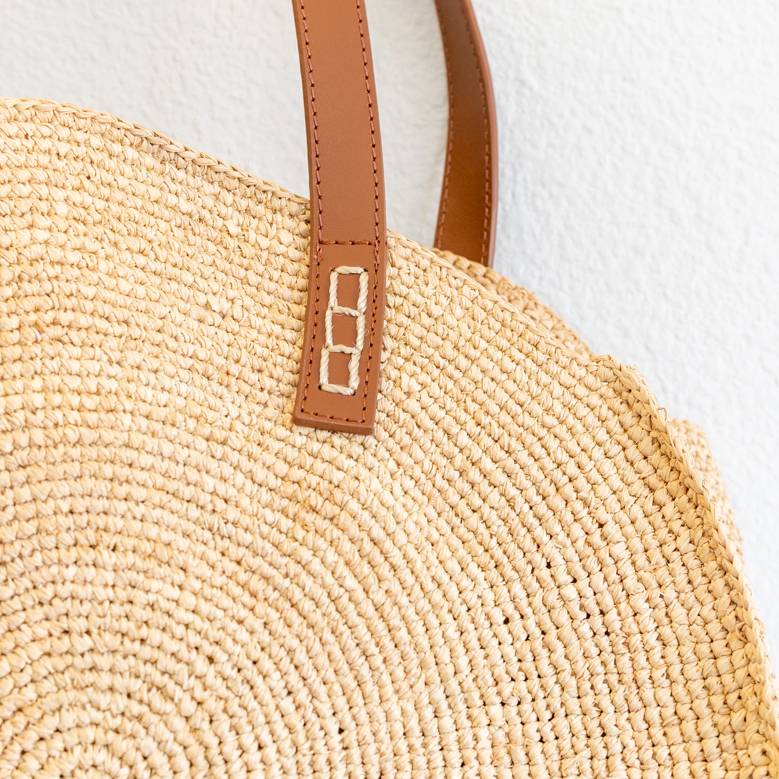 Elena Handbags Round Raffia Woven Shoulder Bag