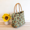 Elena Handbags Green Leopard Design Raffia Summer Tote Bag
