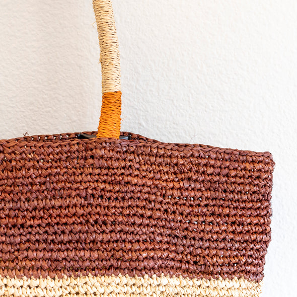 Elena Handbags Striped Large Soft Raffia Woven Summer Straw Tote Bag