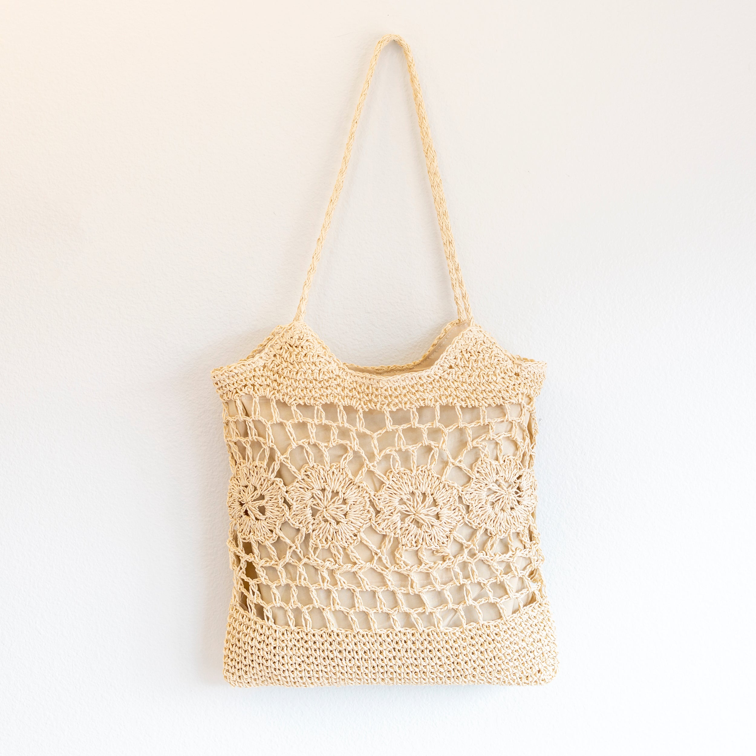 Elena Handbags Straw Woven Summer Fashion Bag with Floral Designs