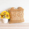 Elena Handbags Straw Woven Summer Fashion Bag with Floral Designs