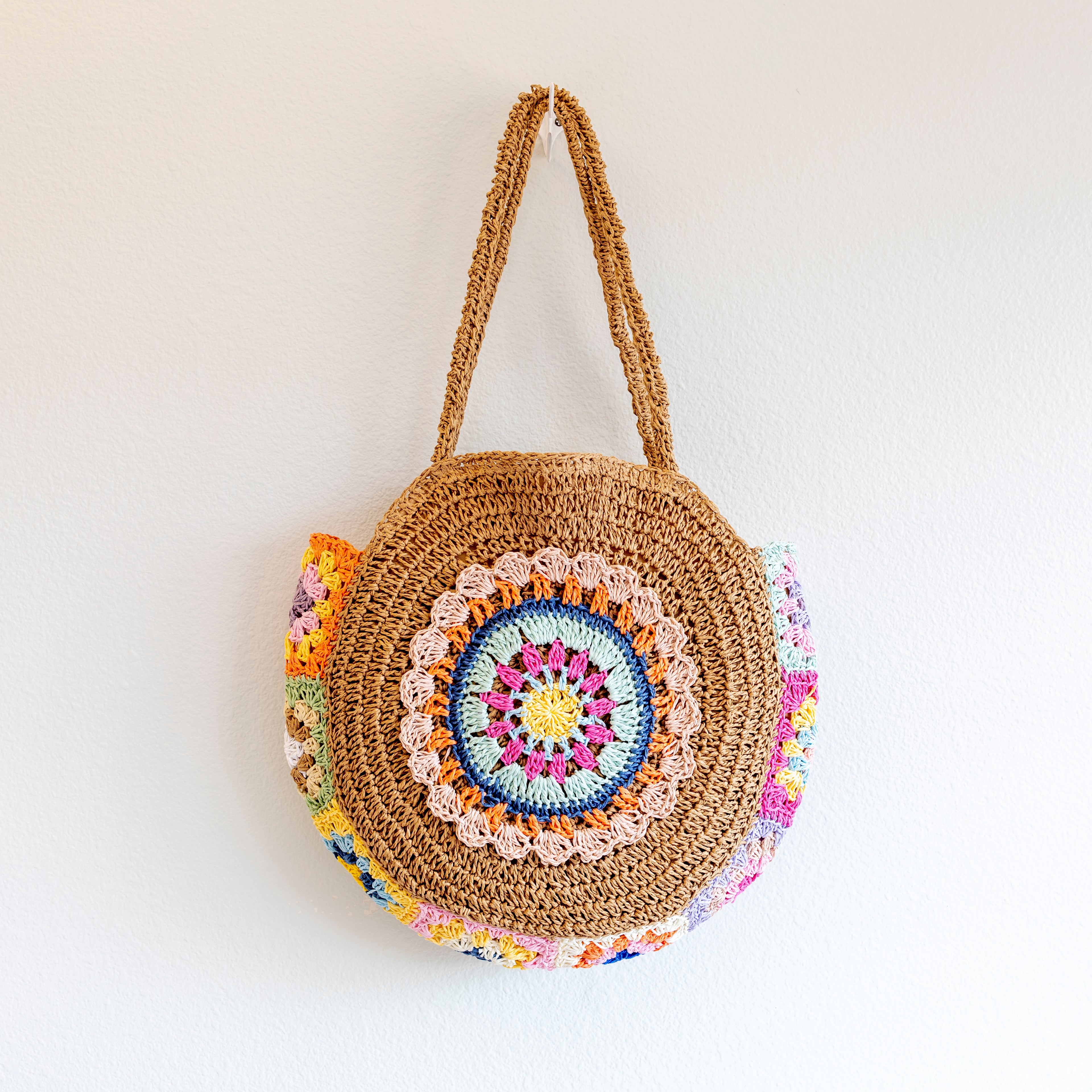 Boho Round Beach Straw Tote