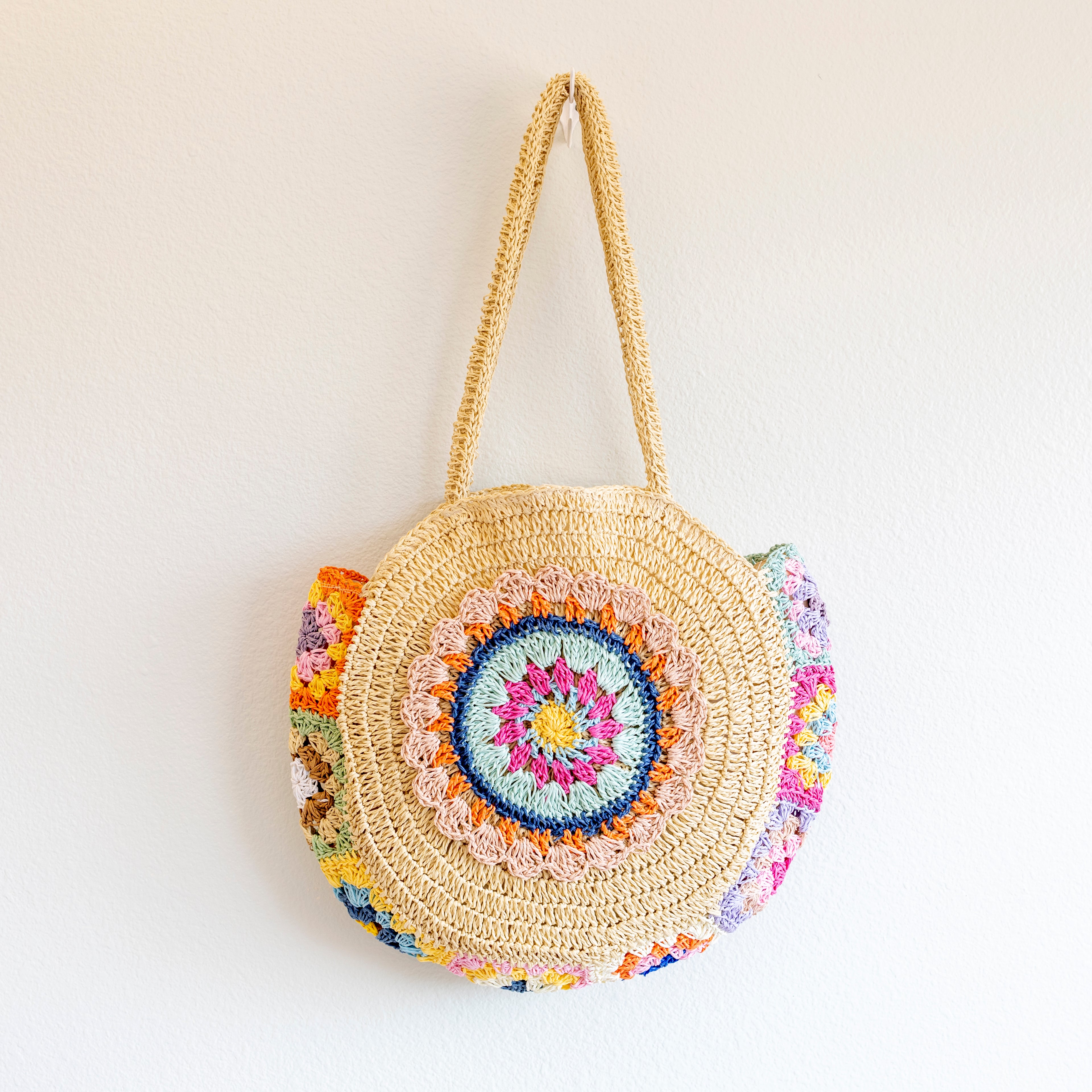 Boho Round Beach Straw Tote