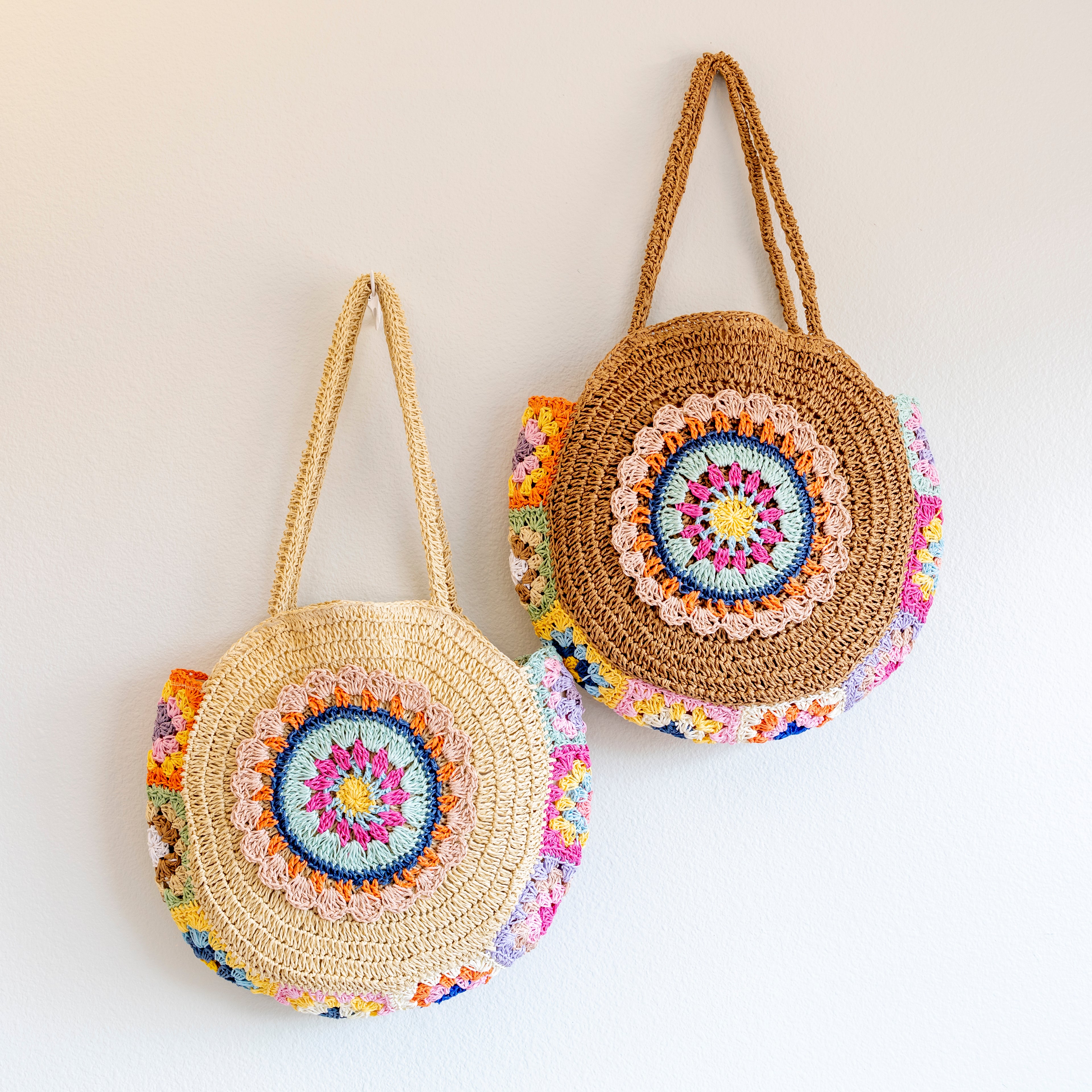 Boho Round Beach Straw Tote