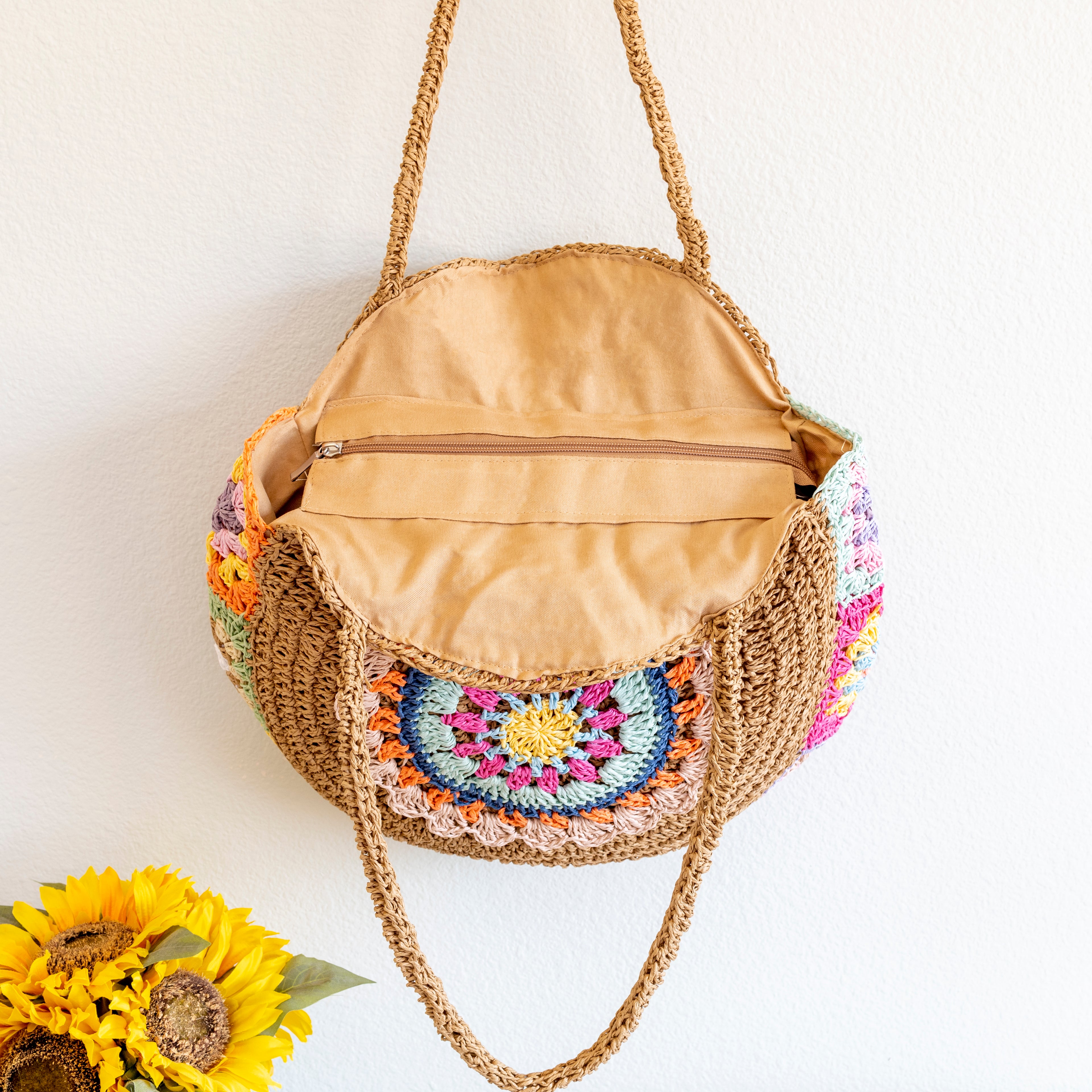 Boho Round Beach Straw Tote