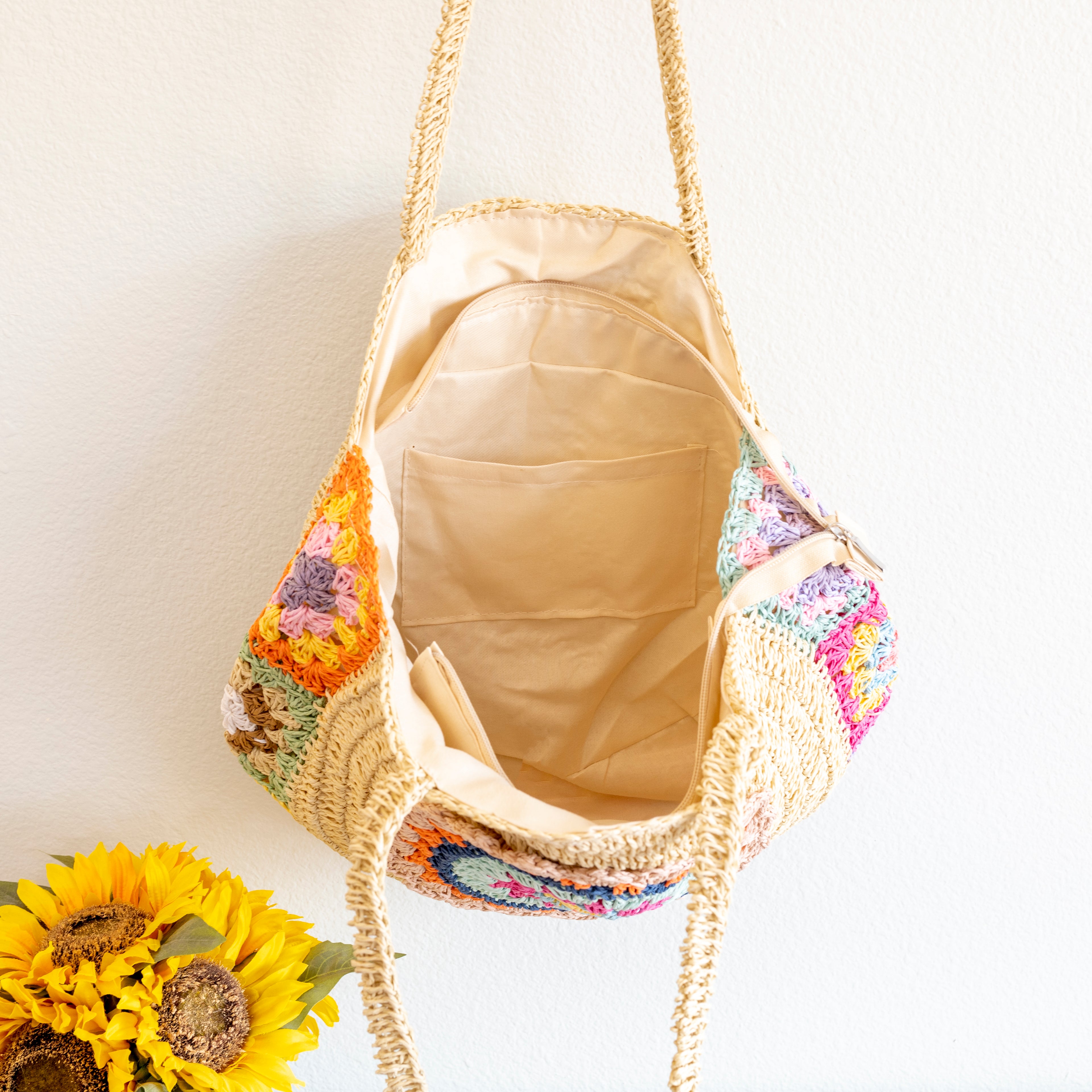 Boho Round Beach Straw Tote