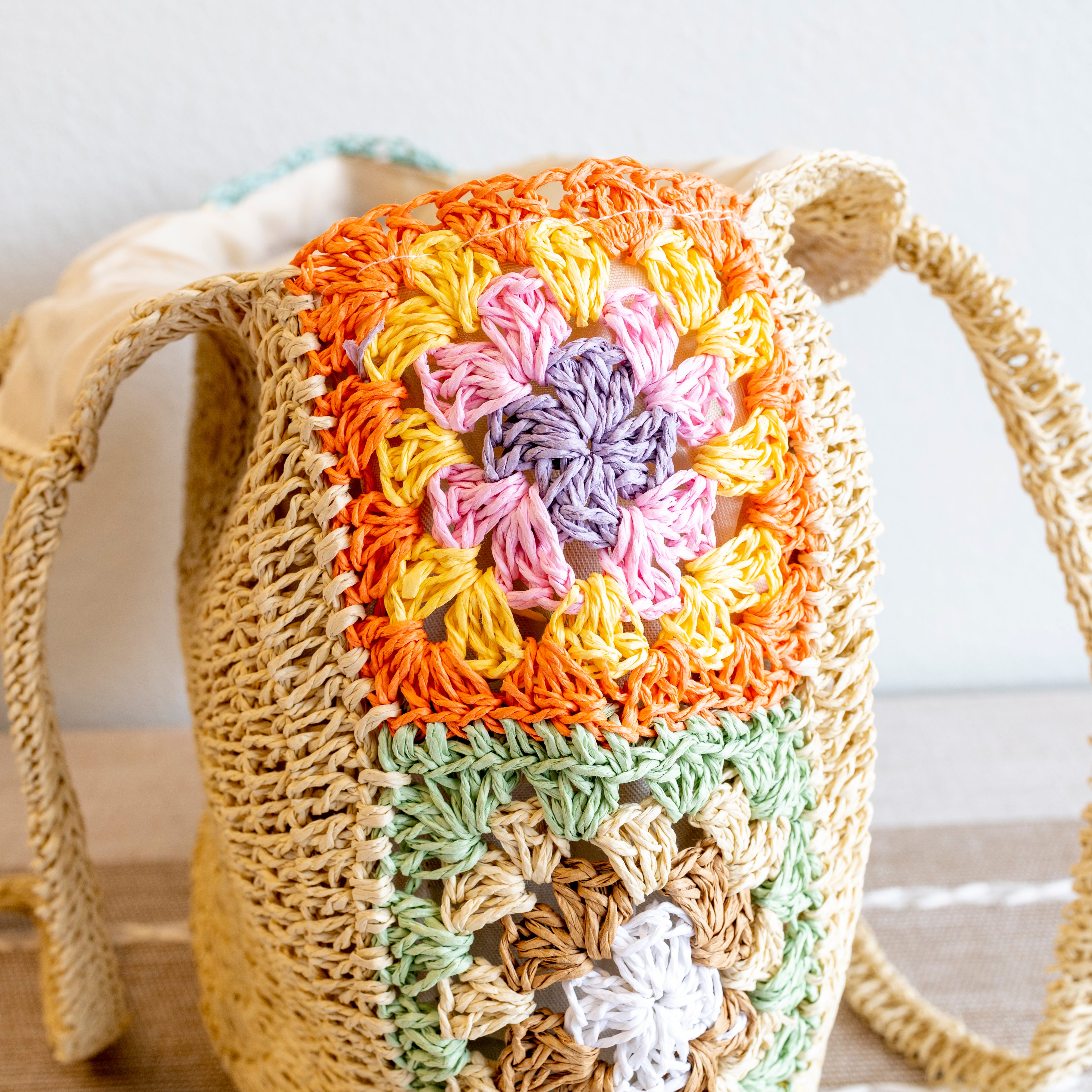 Boho Round Beach Straw Tote
