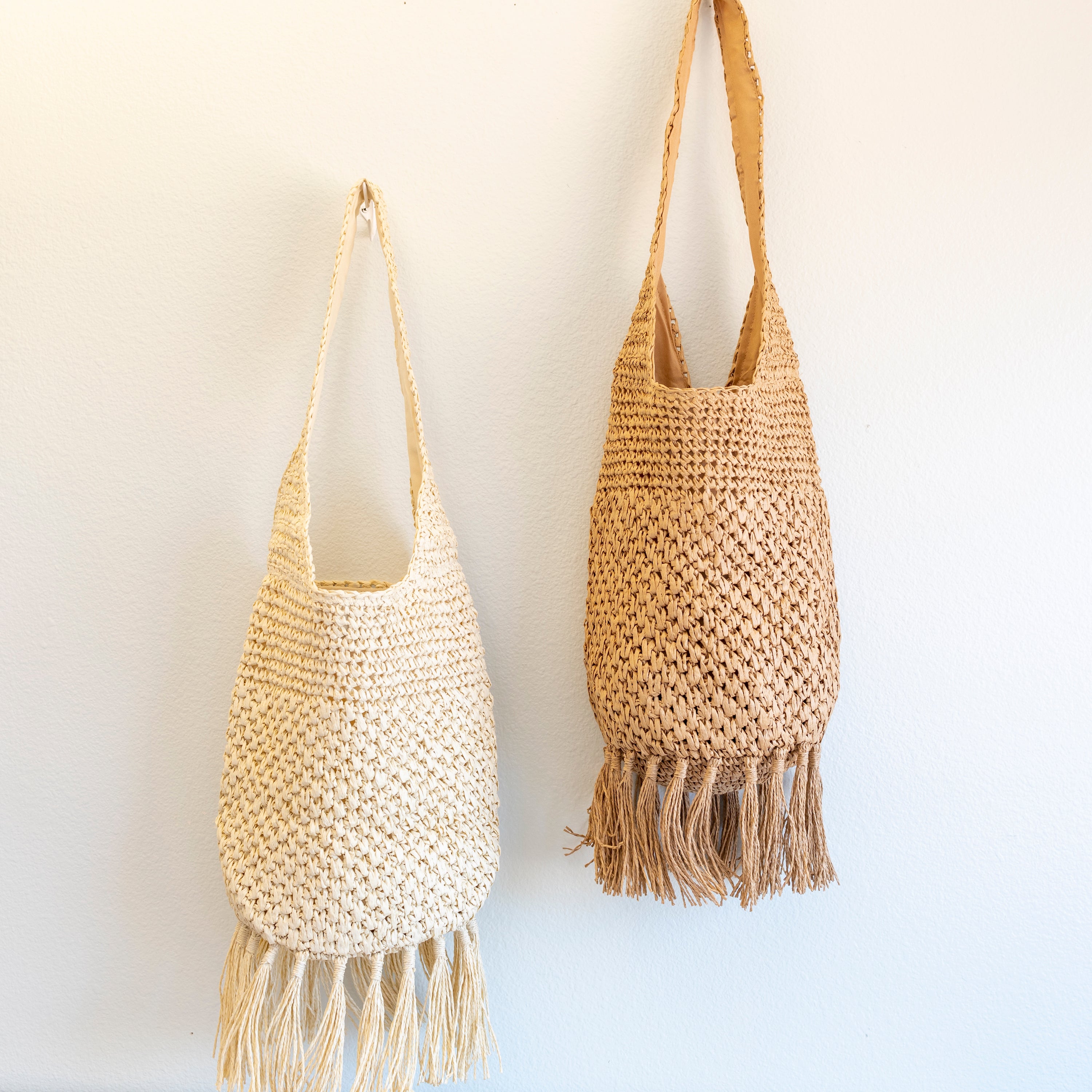 Large Straw Woven Shoulder Bag with Tassel