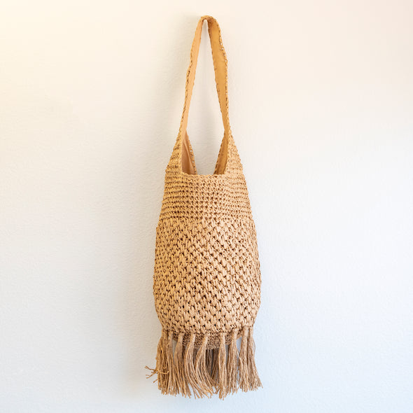 Elena Handbags Large Straw Woven Shoulder Bag with Tassel