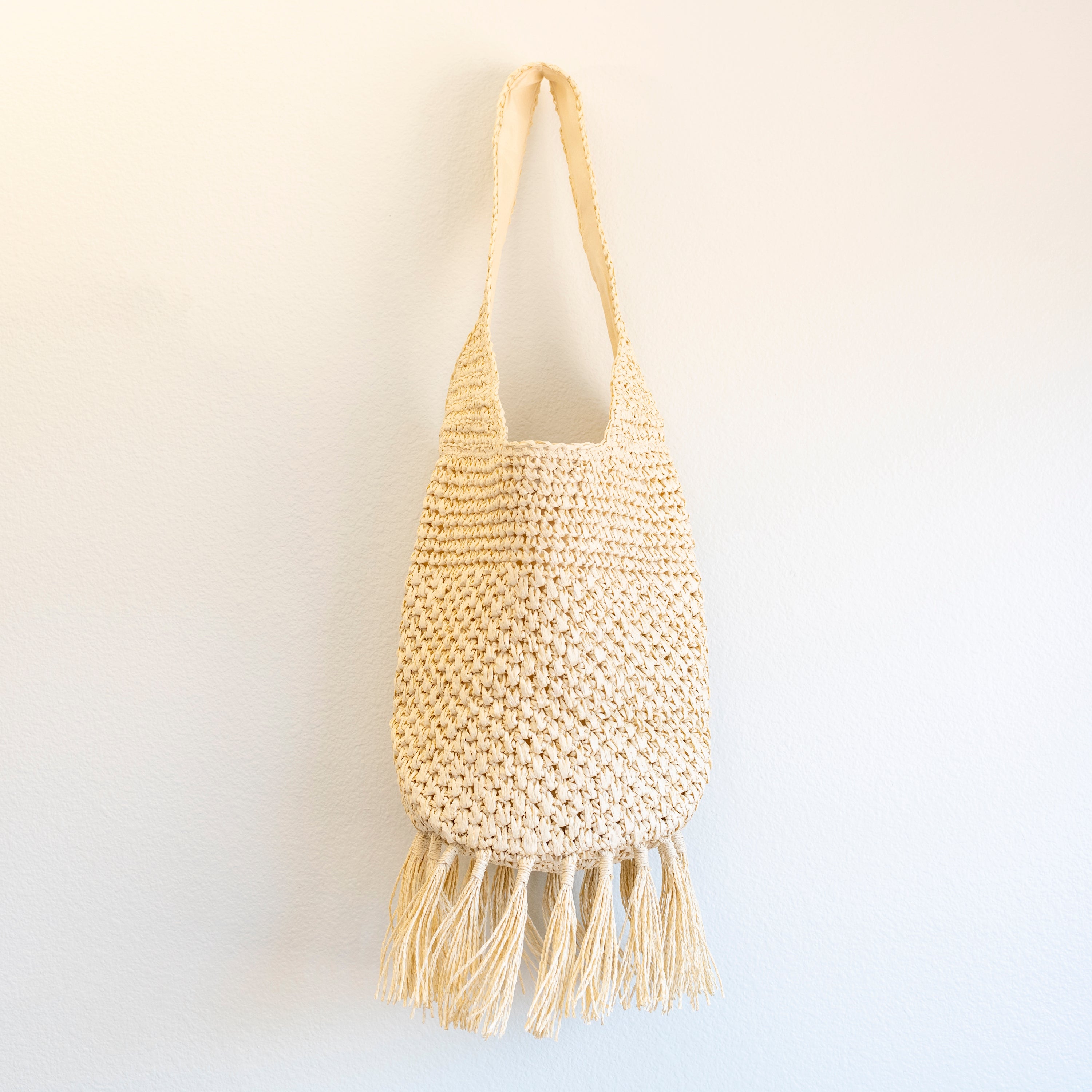 Large Straw Woven Shoulder Bag with Tassel