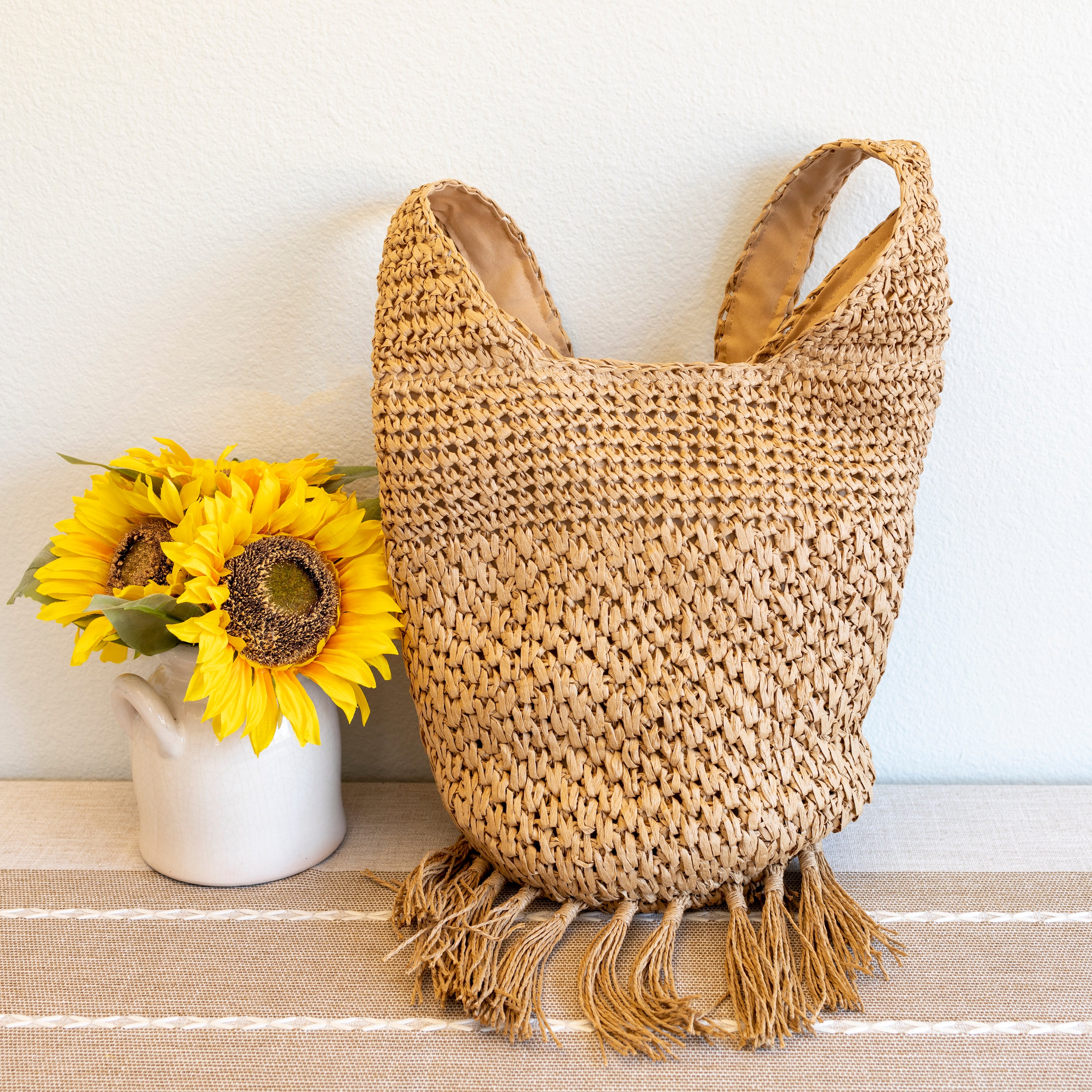 Large Straw Woven Shoulder Bag with Tassel