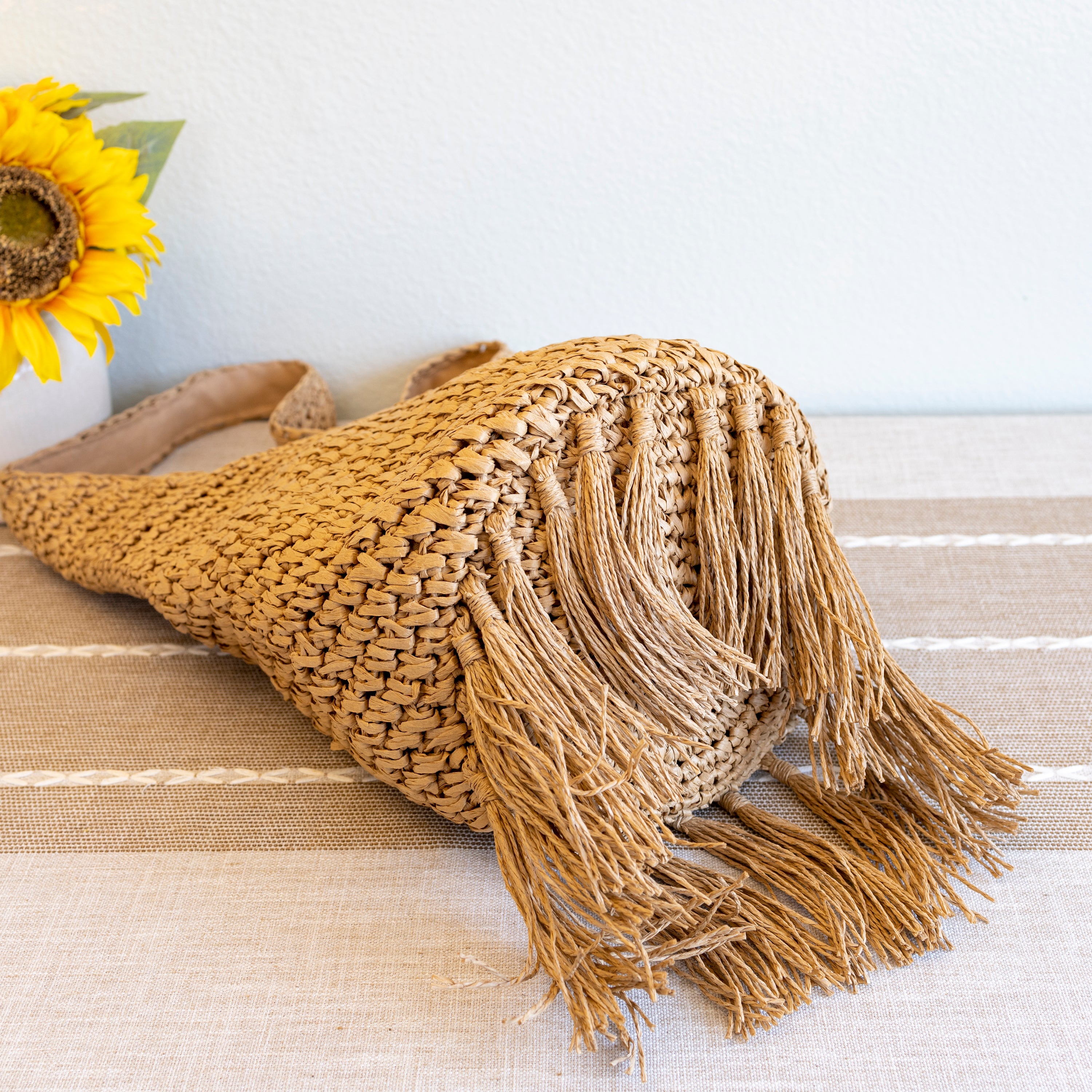 Large Straw Woven Shoulder Bag with Tassel
